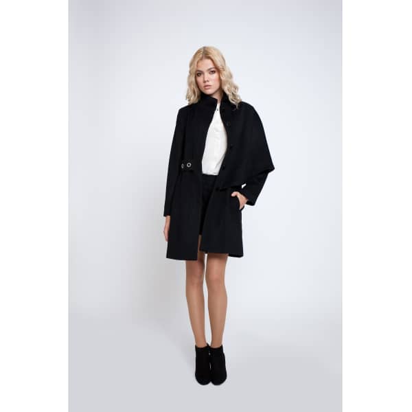 Rumour London Mayfair Black Asymmetric Wool Blend Coat In Blend