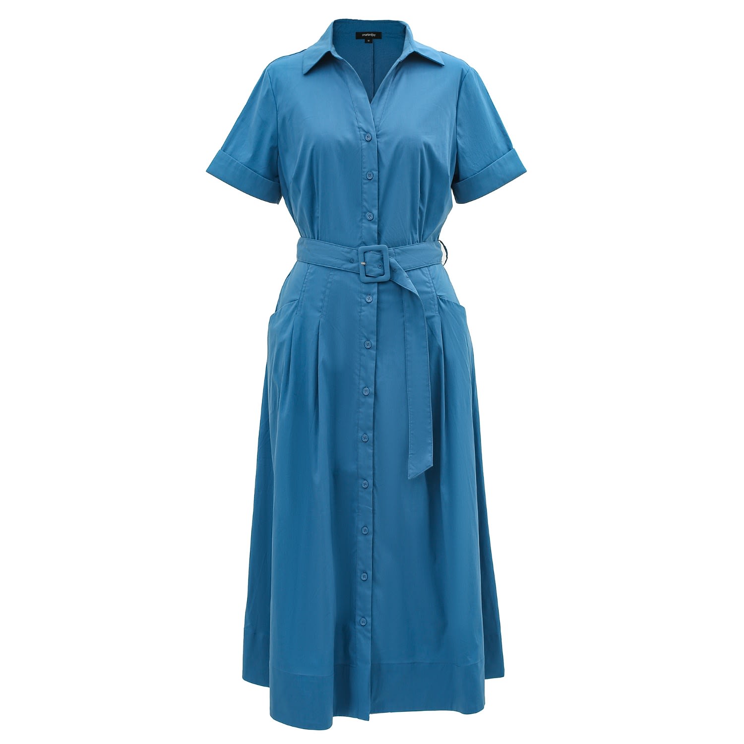 Smart And Joy Women's Flared Cotton Shirt Dress - Blue In Blue
