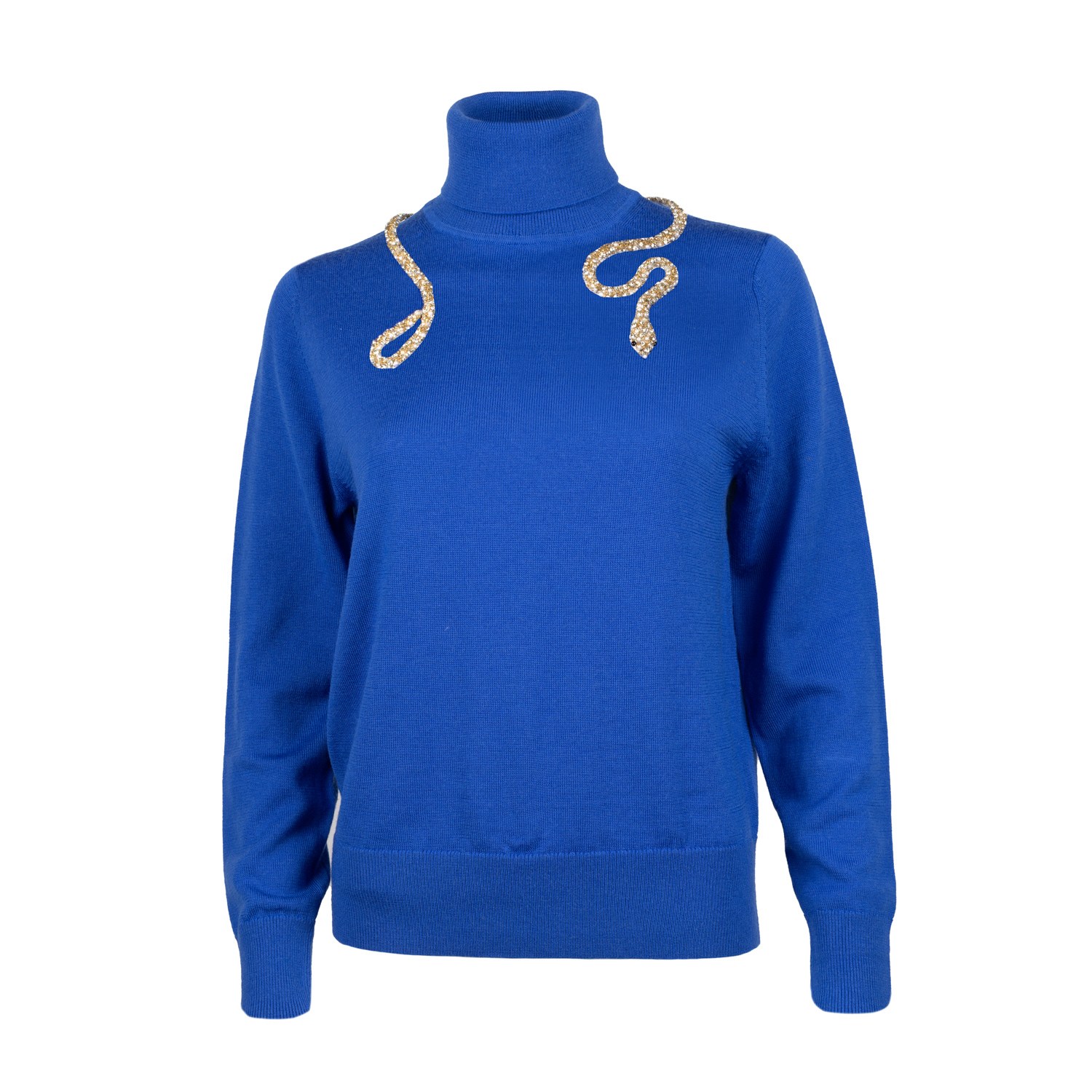 Laines London Women's Laines Couture Wrap Crystal & Pearl Snake Embellished Knitted Roll Neck - Cobalt Blue In Blue