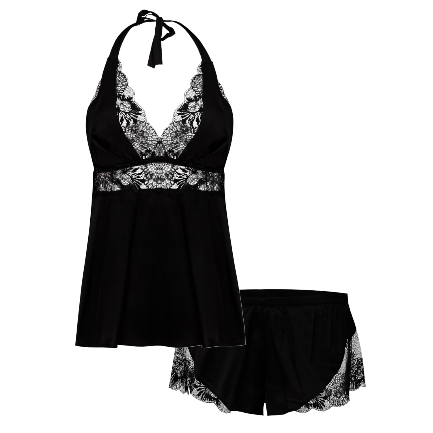 Oh!zuza Night&day Satin Pajama Set With Lace - Black
