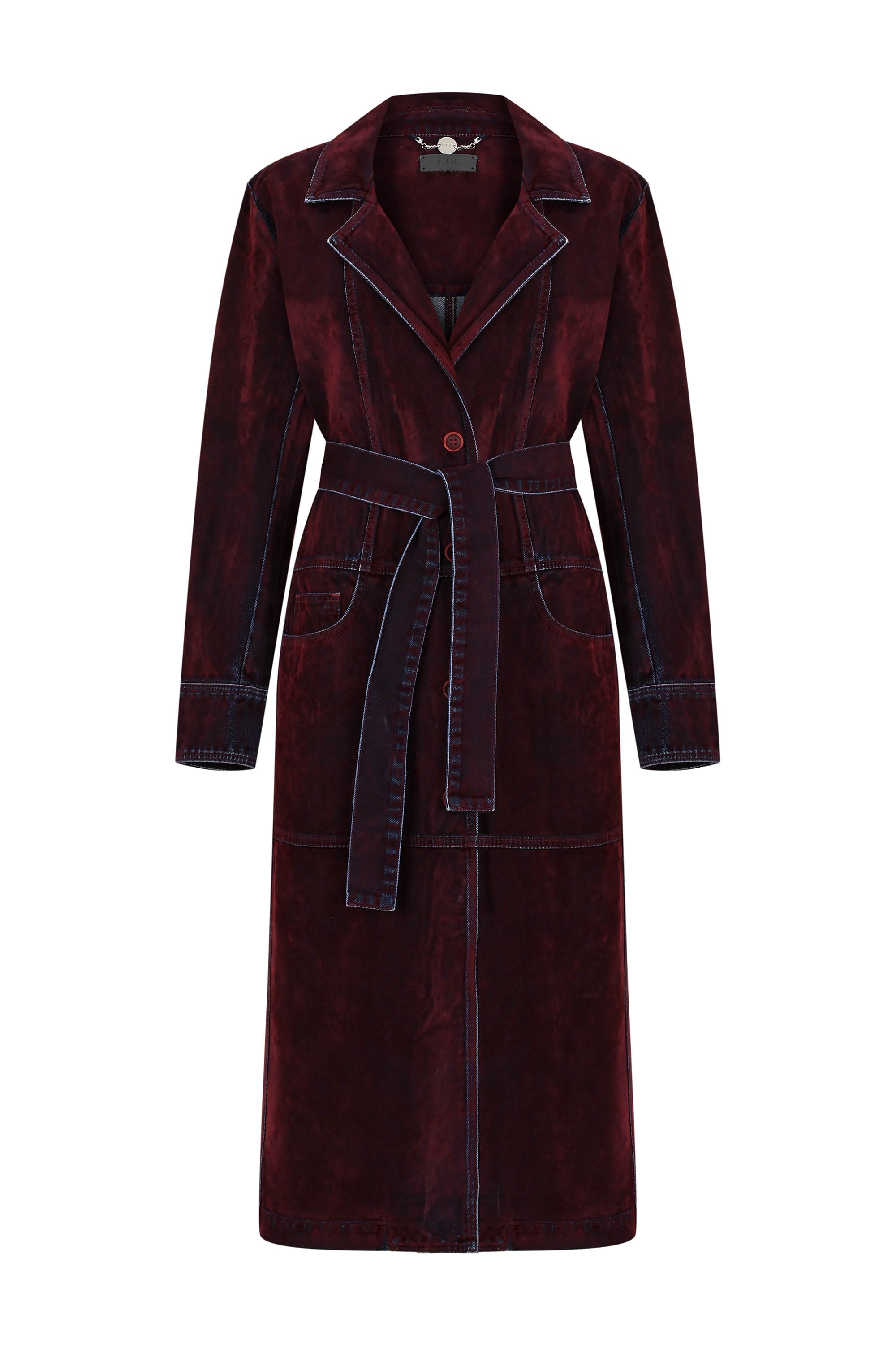Goc Denim Women's Flocked Denim Trench Coat - Red