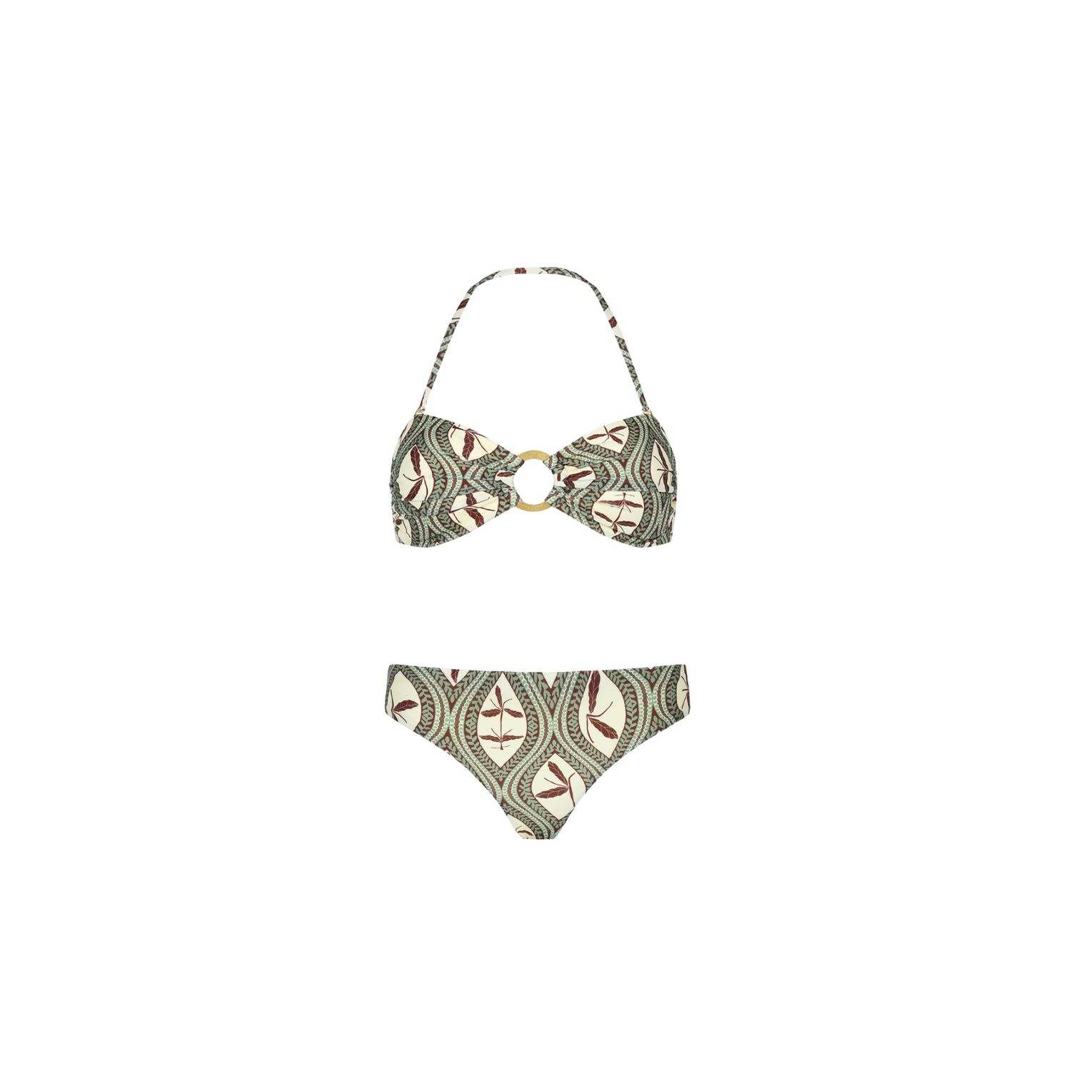 Women's Green Bedouine Bandeau Top - Hipster Bottom | Small | Aguaclara