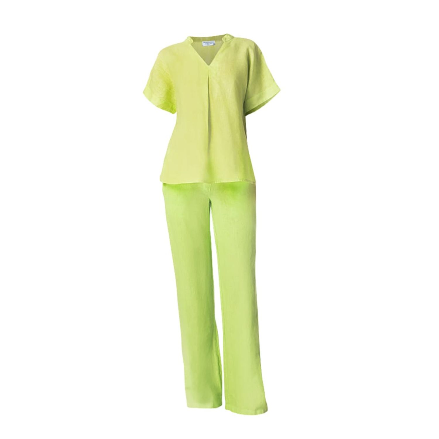 Haris Cotton Women's Green Solid Wide Legged Linen Pants Kiwi In Green