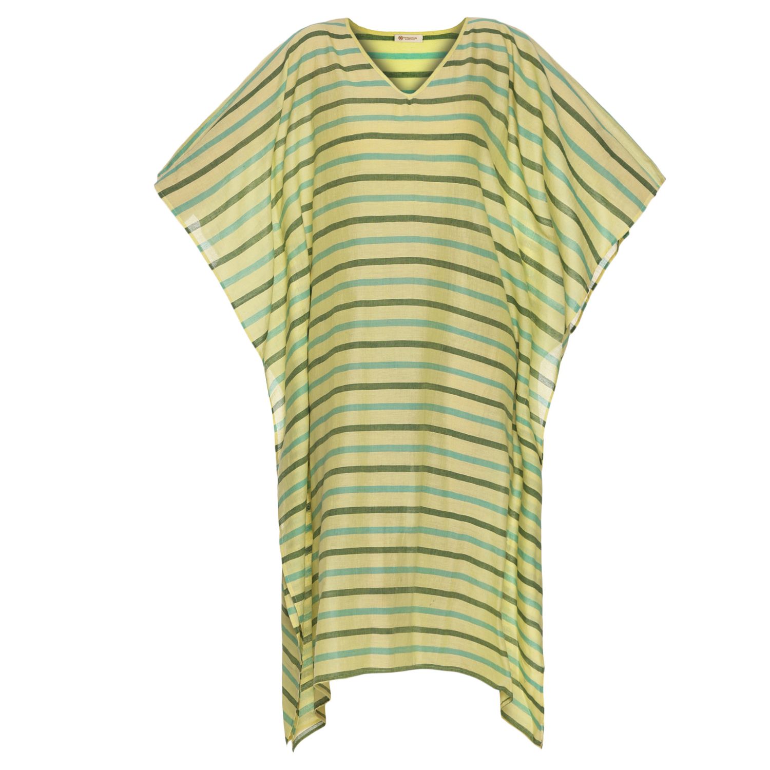Heritagemoda Women's Yellow / Orange / Green Lime Yellow Kaftan With Green & Blue Stripes – Breezy & Vibrant Summ In Yellow/orange/green
