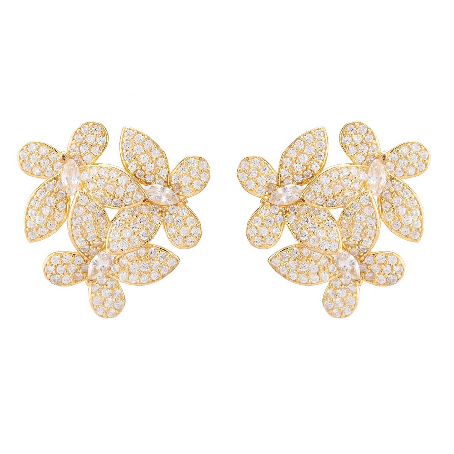 Women’s White / Gold Flowers Large Stud Earrings Gold Latelita