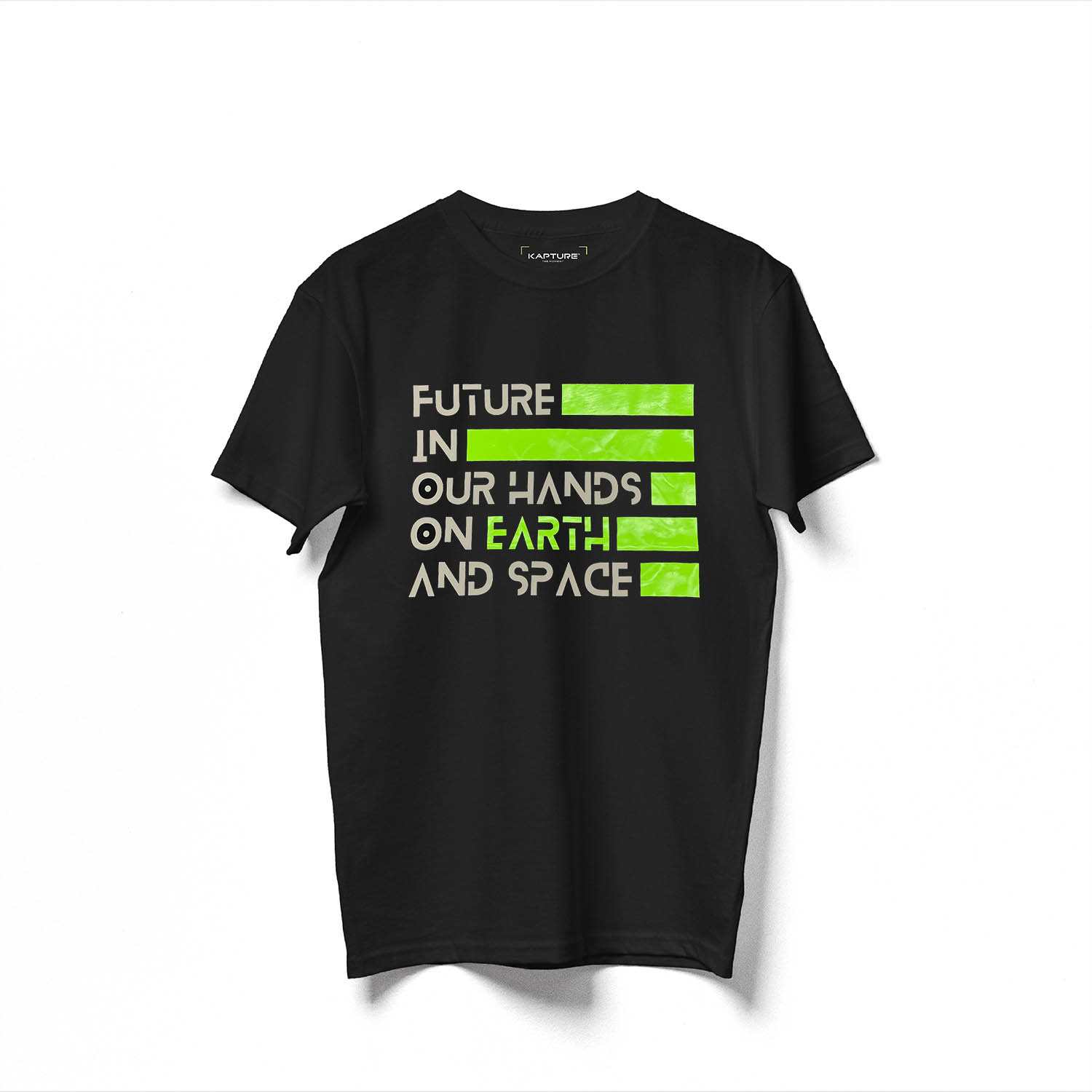Kapture Men's Furture In Our Hands On Earth And Space Printed Tee - Black In Black