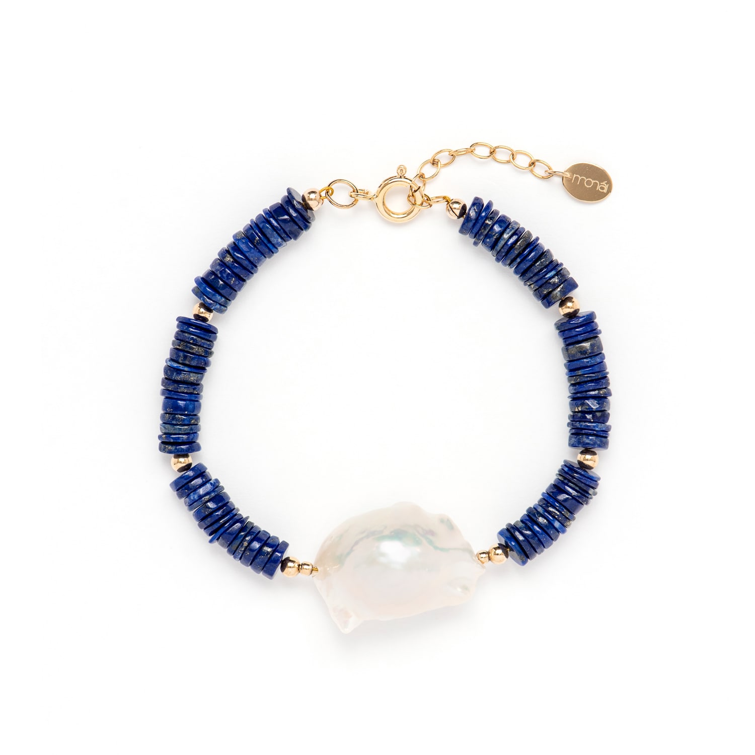 Monái Women's White / Blue Lapis Lazuli Accent Pearl Bracelet In Multi