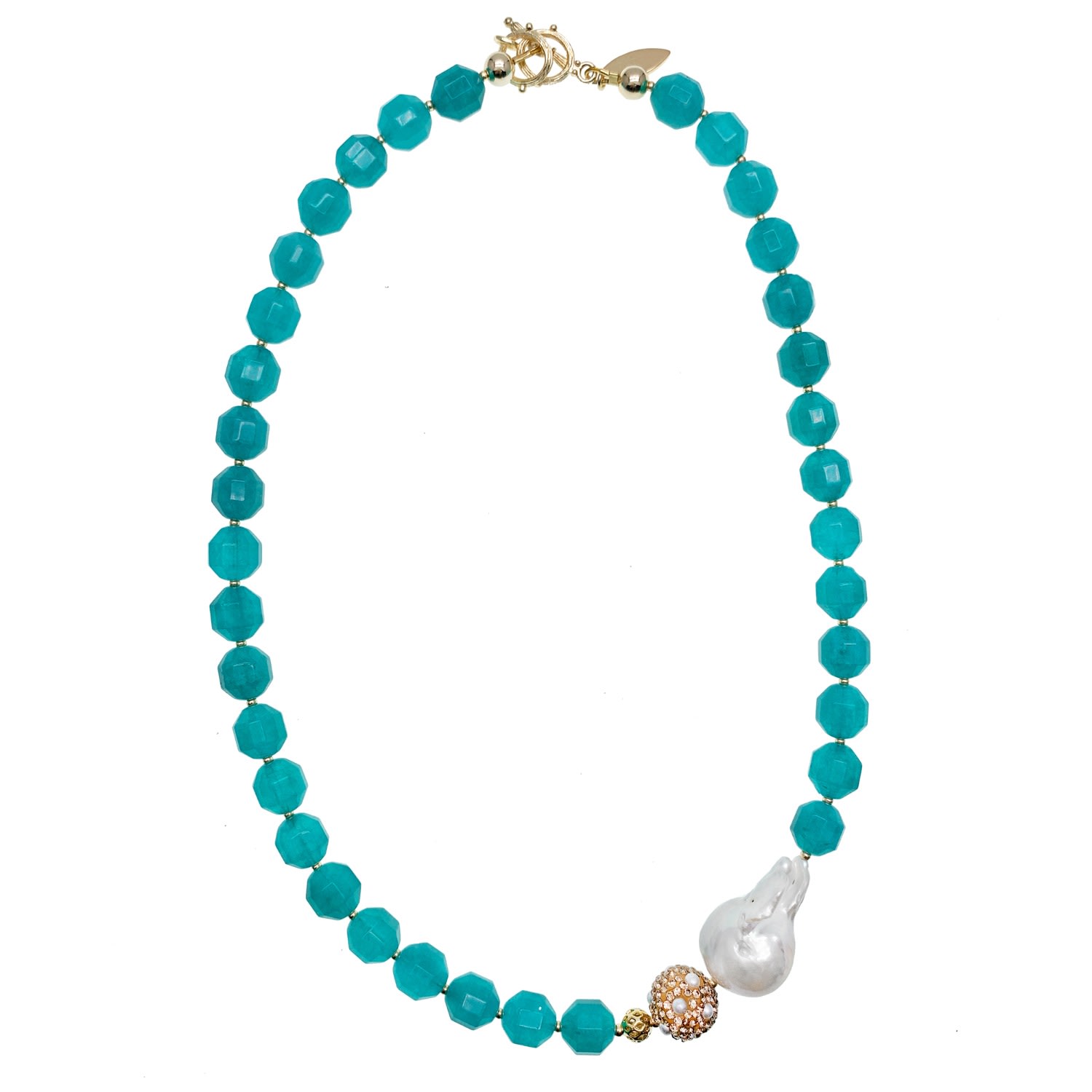 Farra Women's Blue Baroque Pearl With Jade Simple Short Necklace In Blue