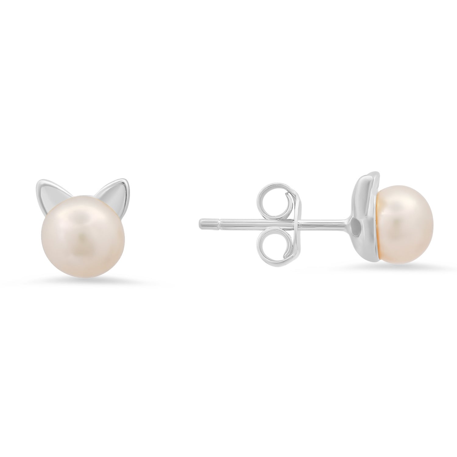 Kylie Harper Women's Sterling Silver Kitty Cat Pearl Stud Earrings In Metallic