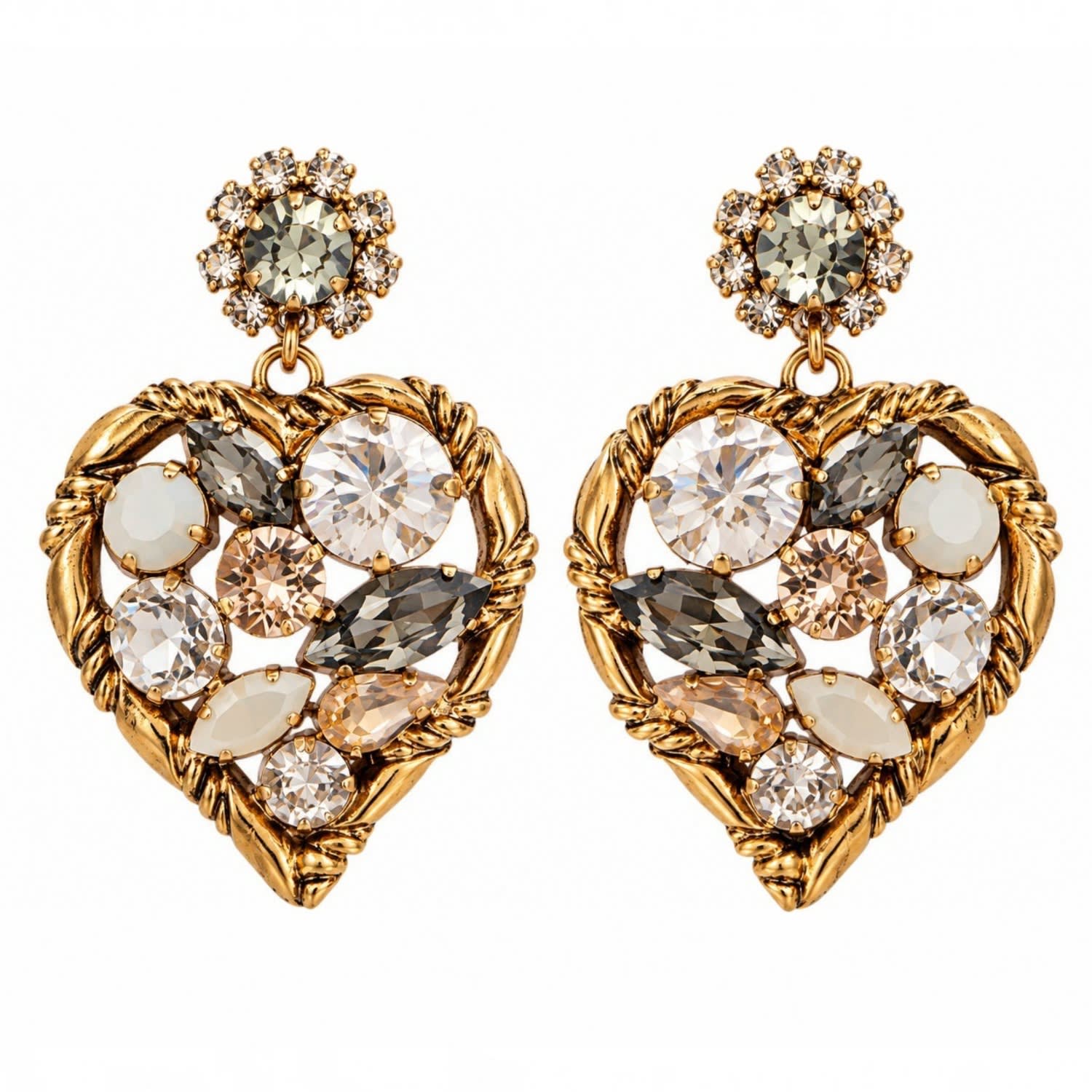 Vstyle Women's Gold Crystal Heart Statement Earrings
