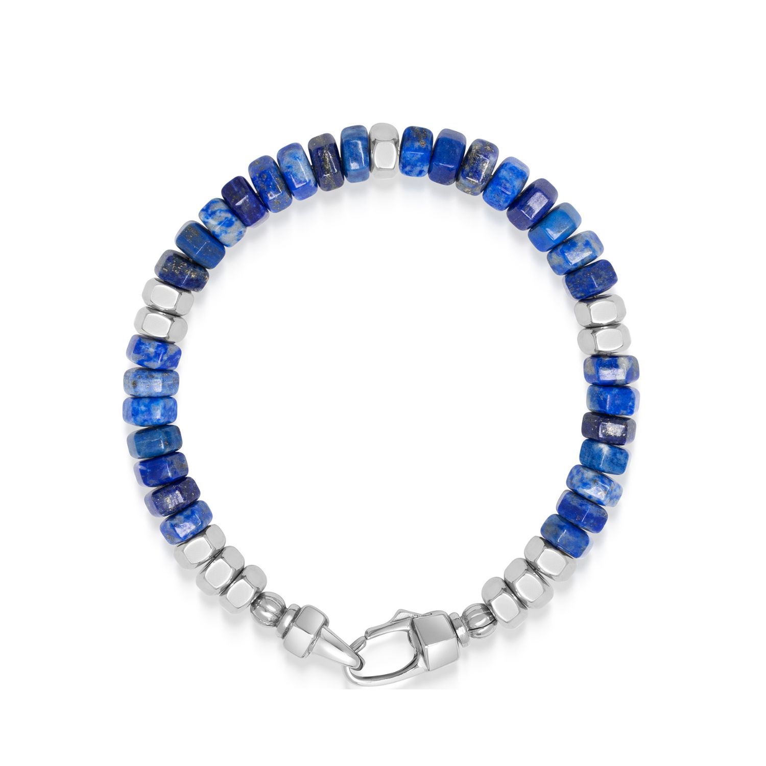Nialaya Men's Hexagon Beaded Bracelet With Blue Lapis And Silver In Blue