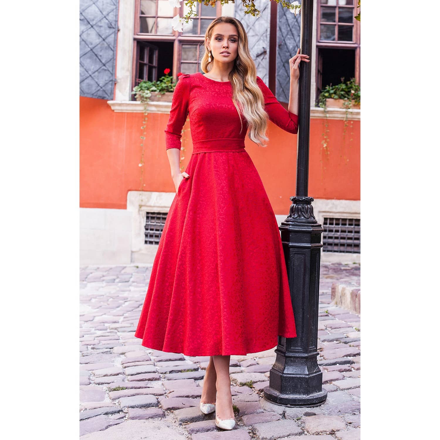 jacquard red dress