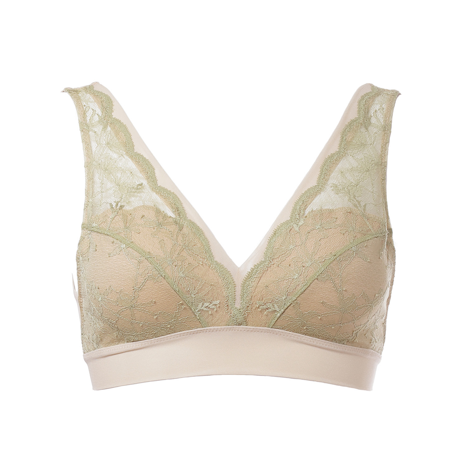 Aromatique Women's Green Cotton Leavers Lace Triangle Bra In Green