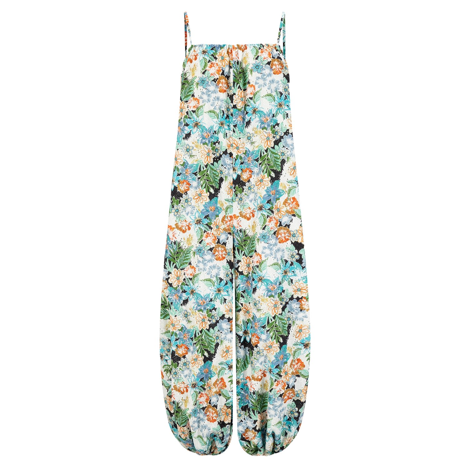 Women’s Multi Fleuri Jumpsuit With Puffed Hemline-Multi Floral Eyelet One Size Azzalia