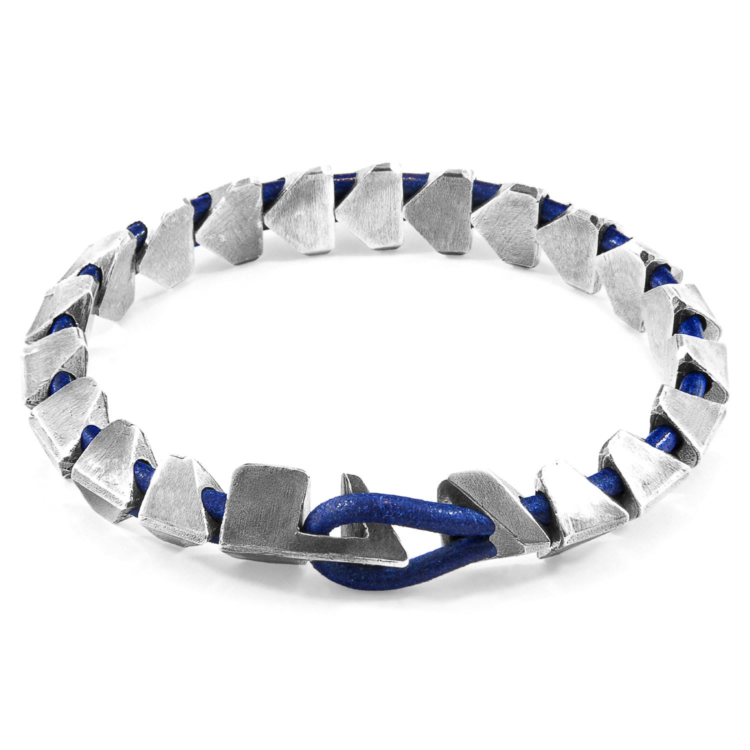 Men’s Blue / Silver Azure Blue Brixham Maxi Silver & Round Leather Bracelet Anchor & Crew