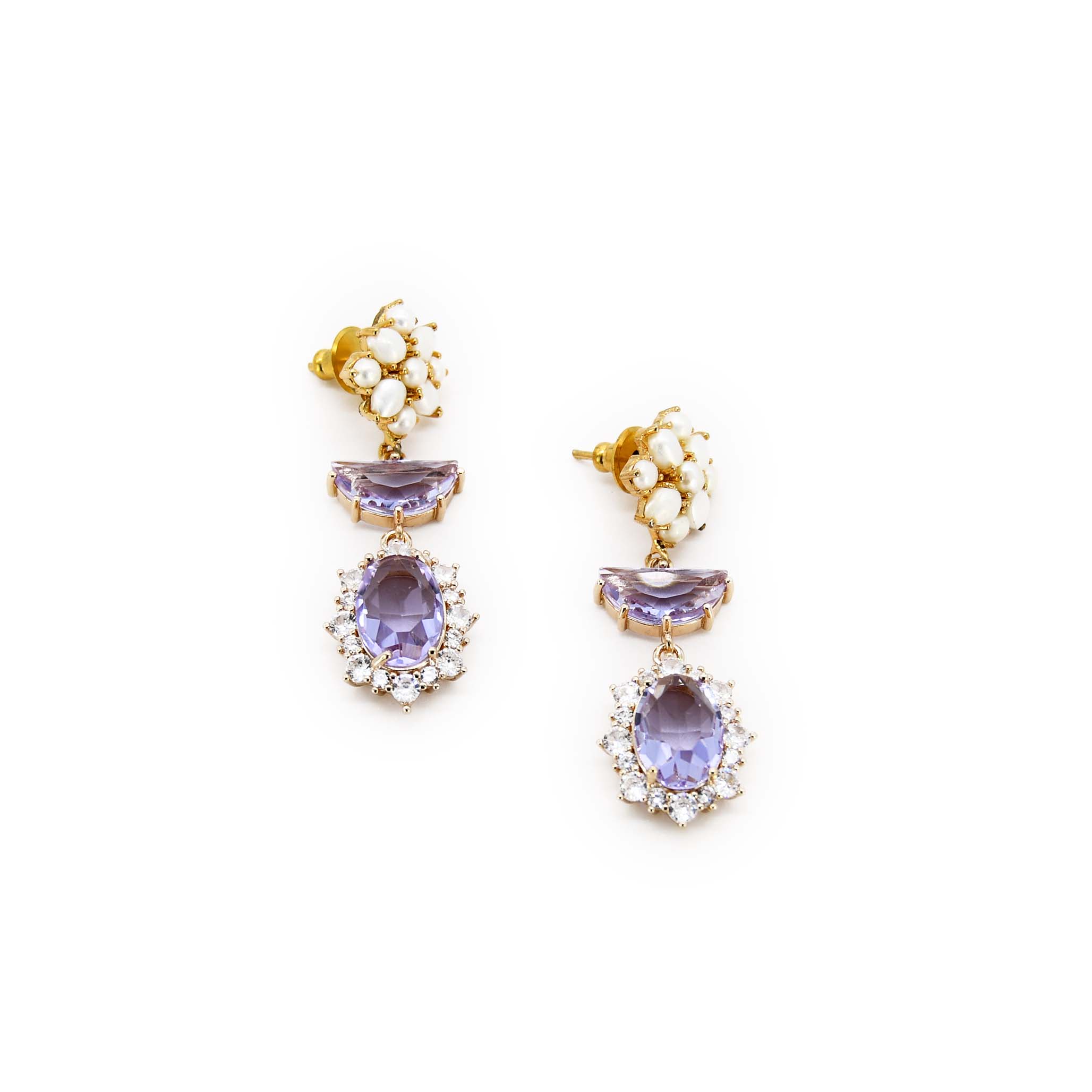 Adiba Women's Gold / Pink / Purple Lavender Lily Of The Nile Handmade Drop Earring