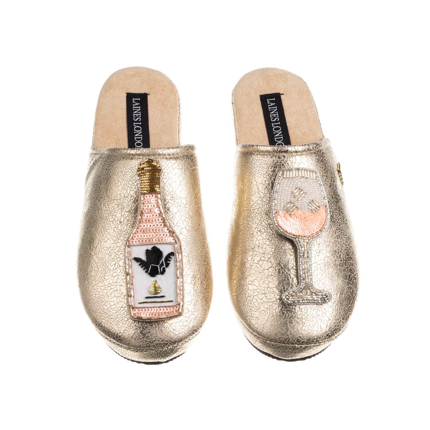Laines London Women's Gold Softie Slippers With Angelic Rose Wine Brooches In Gold
