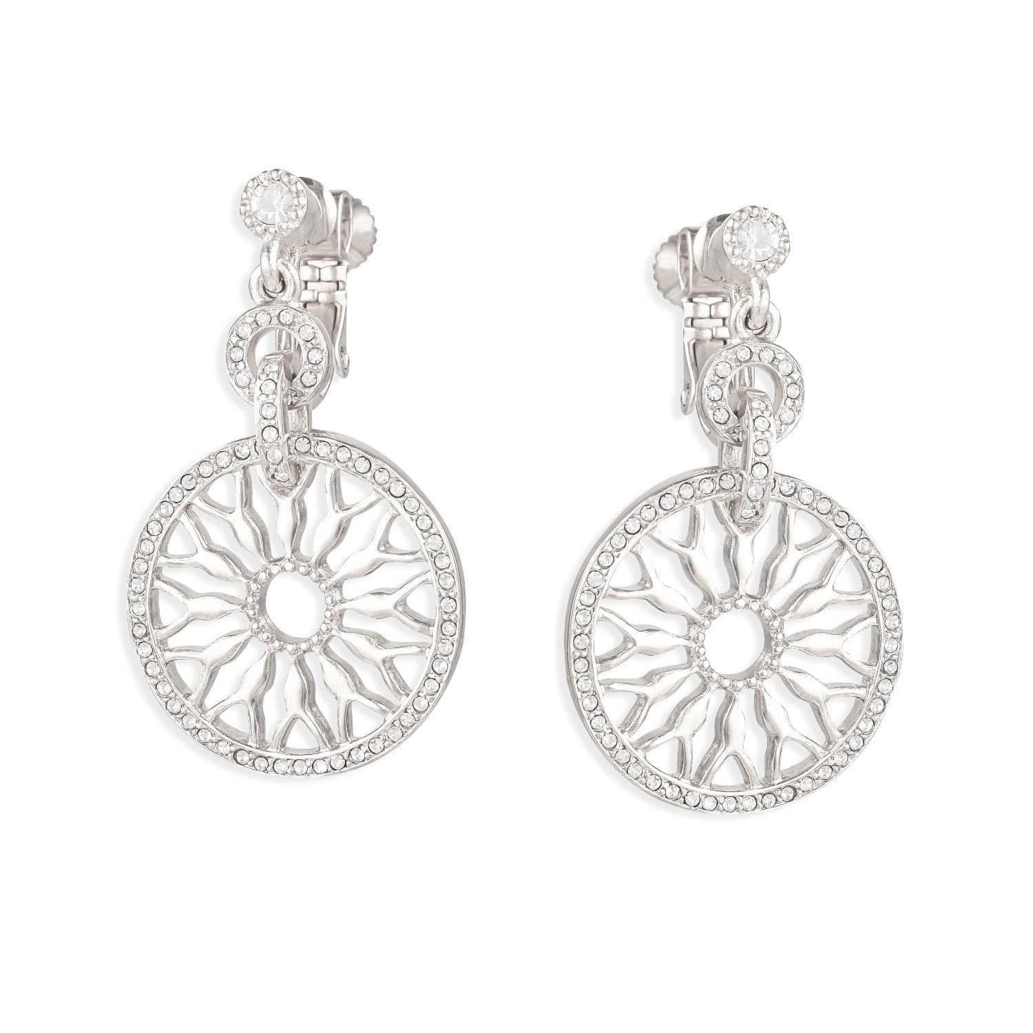 Grossé Women's Silver Platinum & Crystal Clip On Drop Earrings, Series Lumière