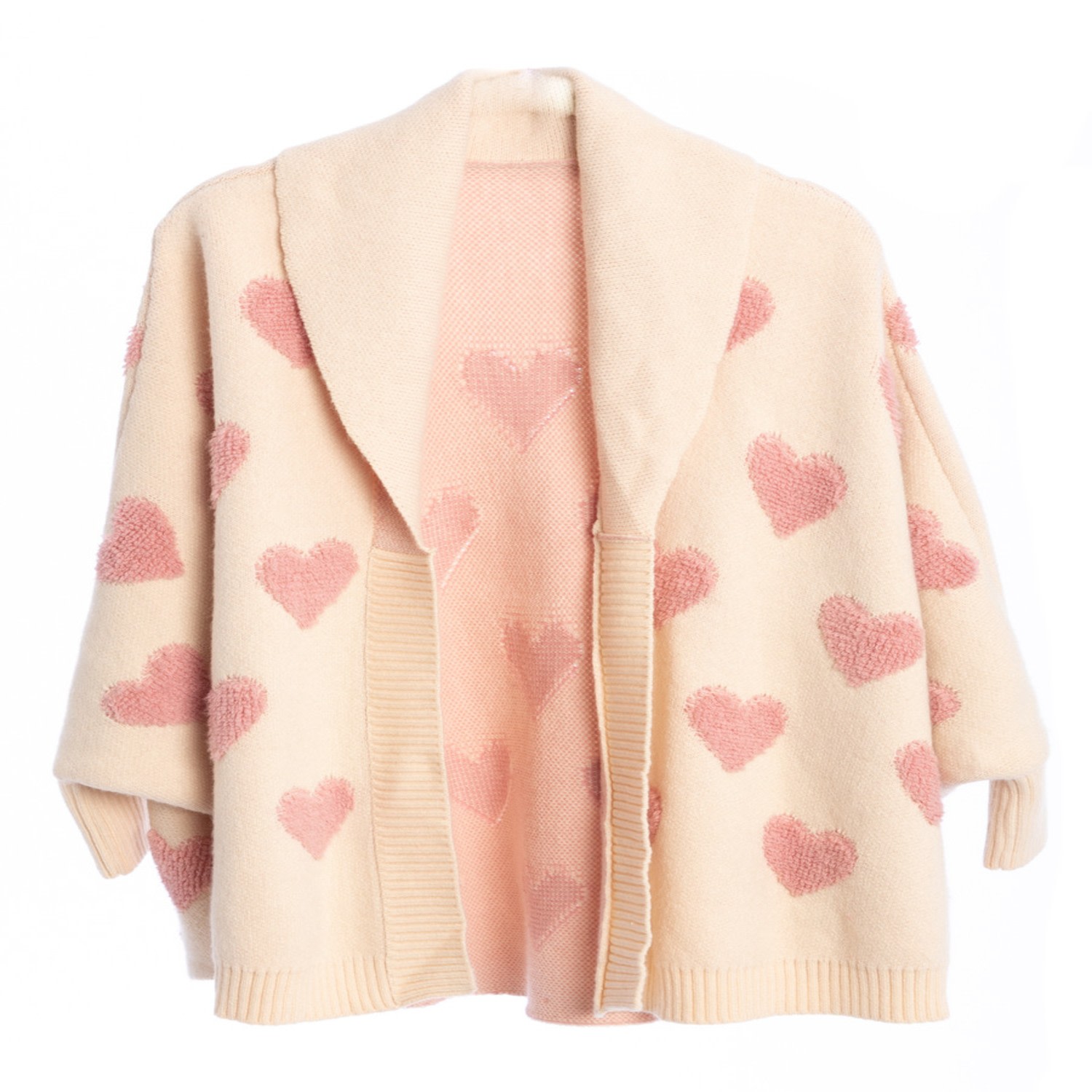 Saachi Women's Pink Heart Ribbed Knit Seashell Cardigan In Neutral