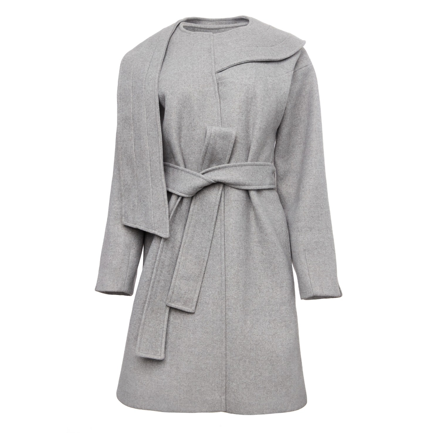 Women’s Silver / Grey / Neutrals Sofia Draped Scarf Oversized Coat - Grey S/M Sara Mirza