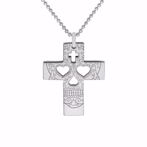 Cartergore Small Silver Sugar Skull Cross Pendant Necklace In Pendant