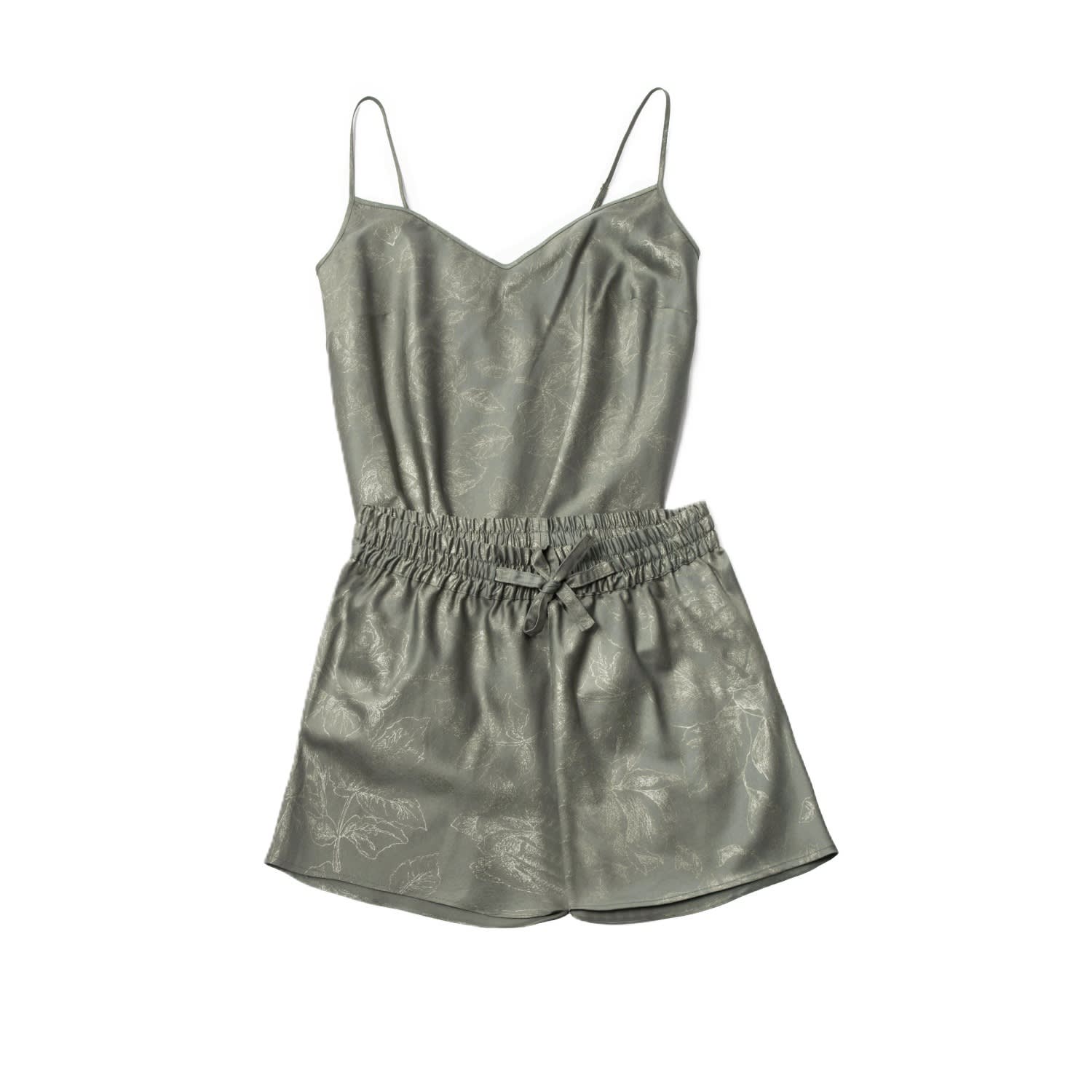 Decoflux Home Women's Green / Silver Short Pyjama Set Shirt And Shorts - Rose Line Wild Sage In Multi