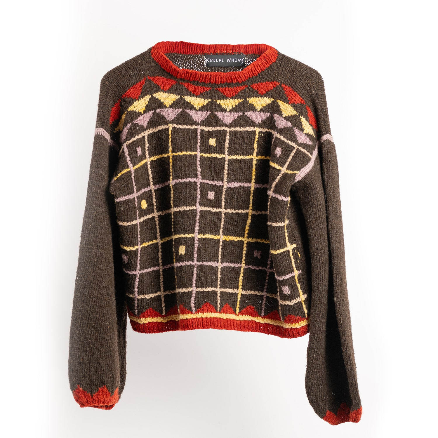 Charkha & Loom Women's Brown / Red Graticula Pattu Jumper - Brown In Multi