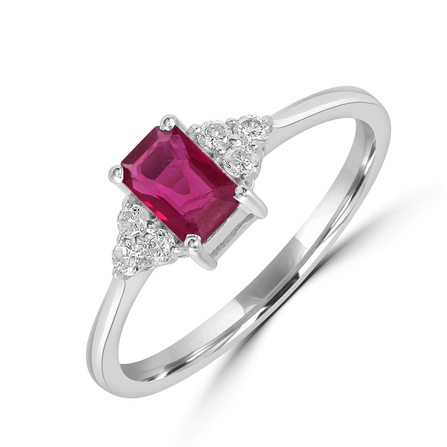 Artisan Women's White / Pink / Purple Baguette Cut Ruby Pave Diamond Band Ring In White Gold