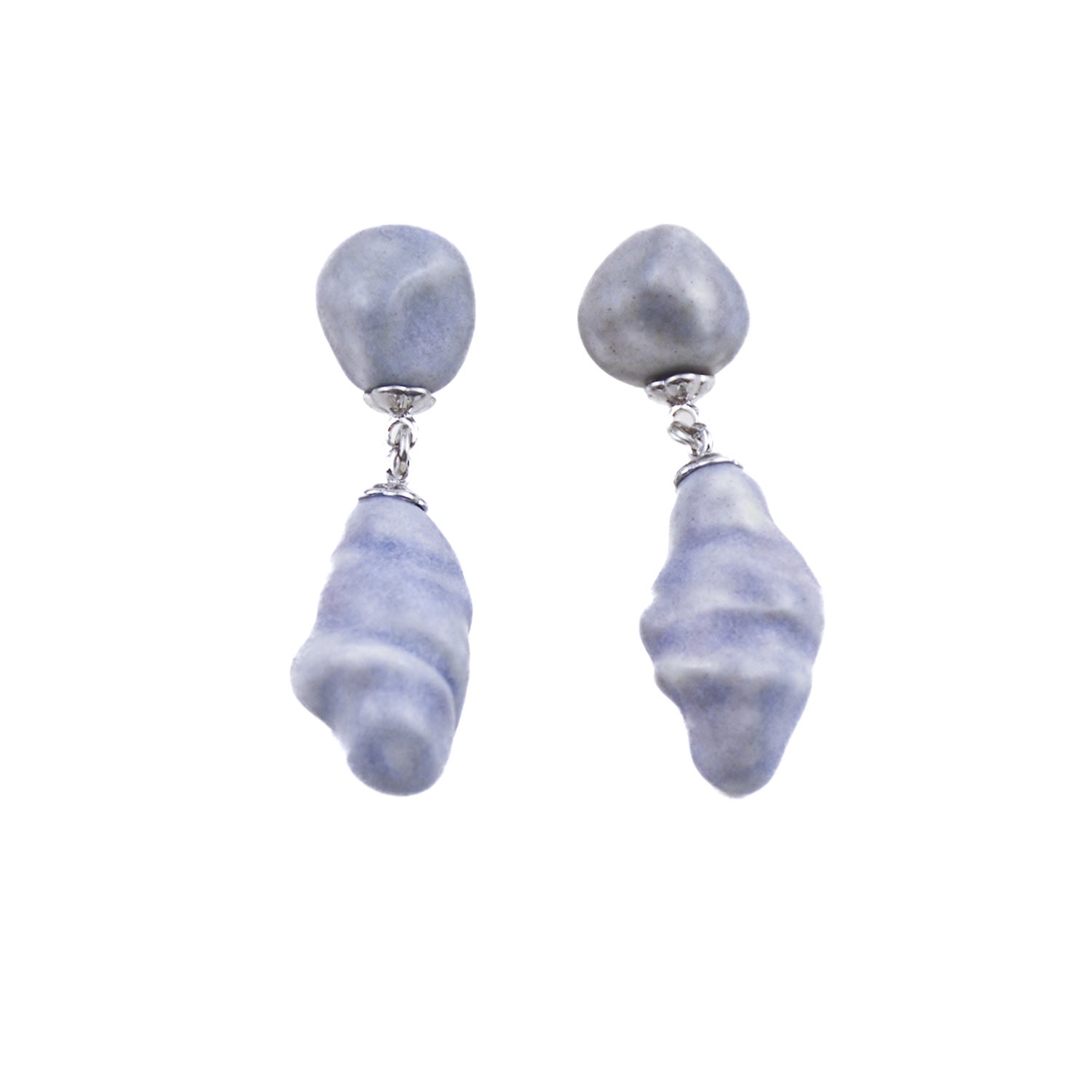 H2 Studio Women's Blue / Silver Moonlight Drop Handmade Porcelain Two Piece Earrings In Multi