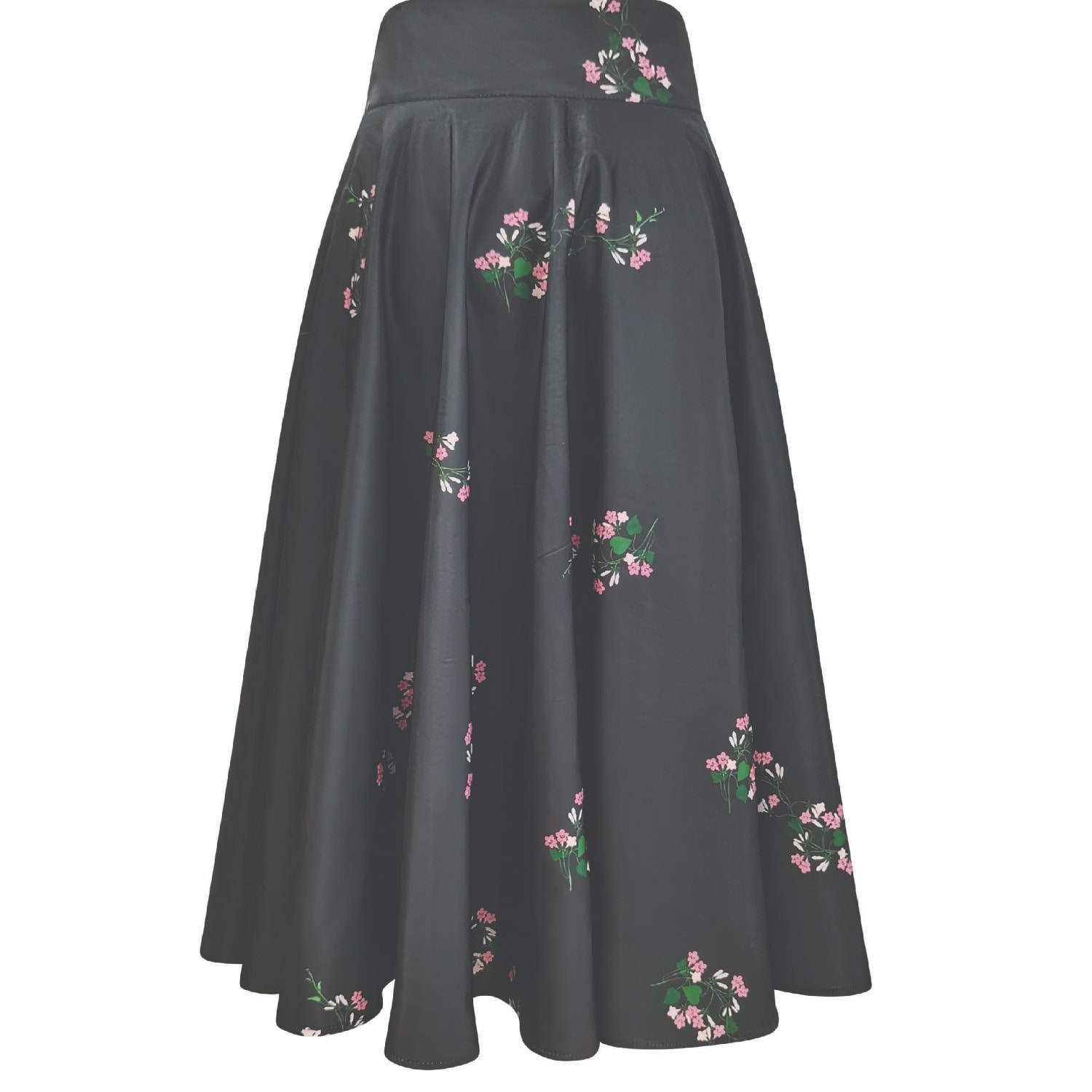 Roch Perel Women's Black / Pink Floral Taffeta Midi Skirt In Gray
