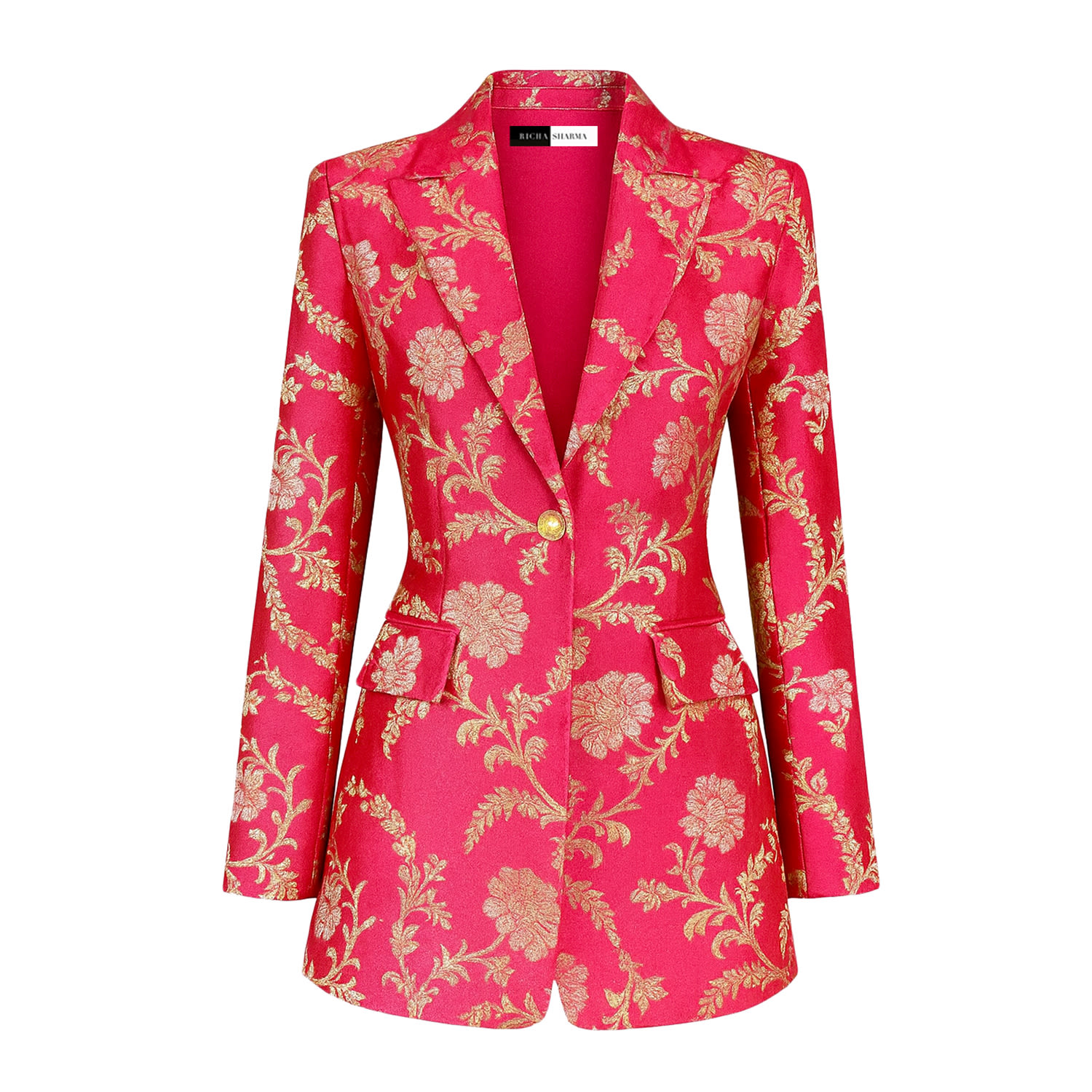 Richa Sharma Pink / Gold / Silver Handcrafted Brocade Silk Blazer - Sustainable Luxury Women's Occasionwear In Red