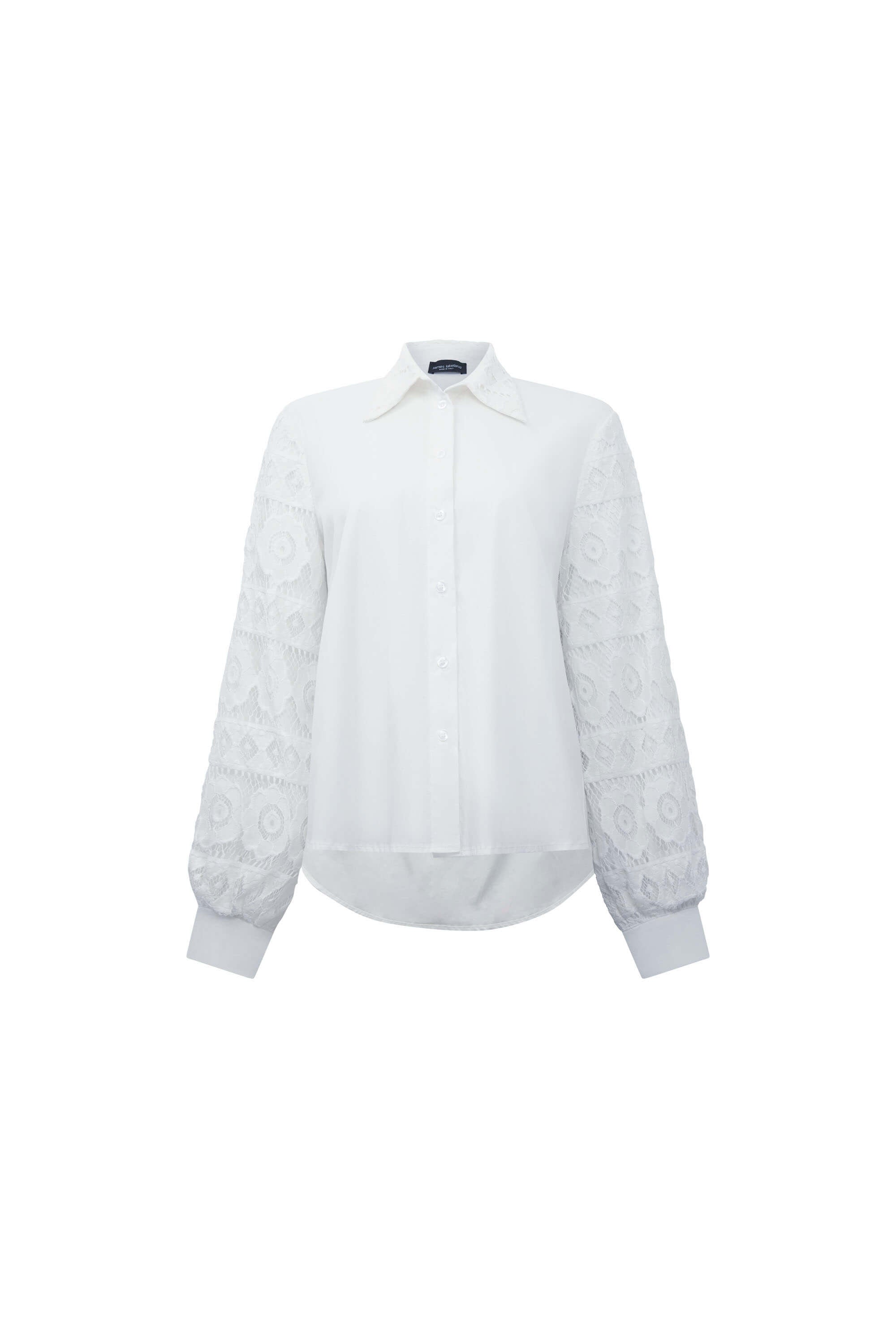 James Lakeland Women's White Crochet Sleeves Shirt In White