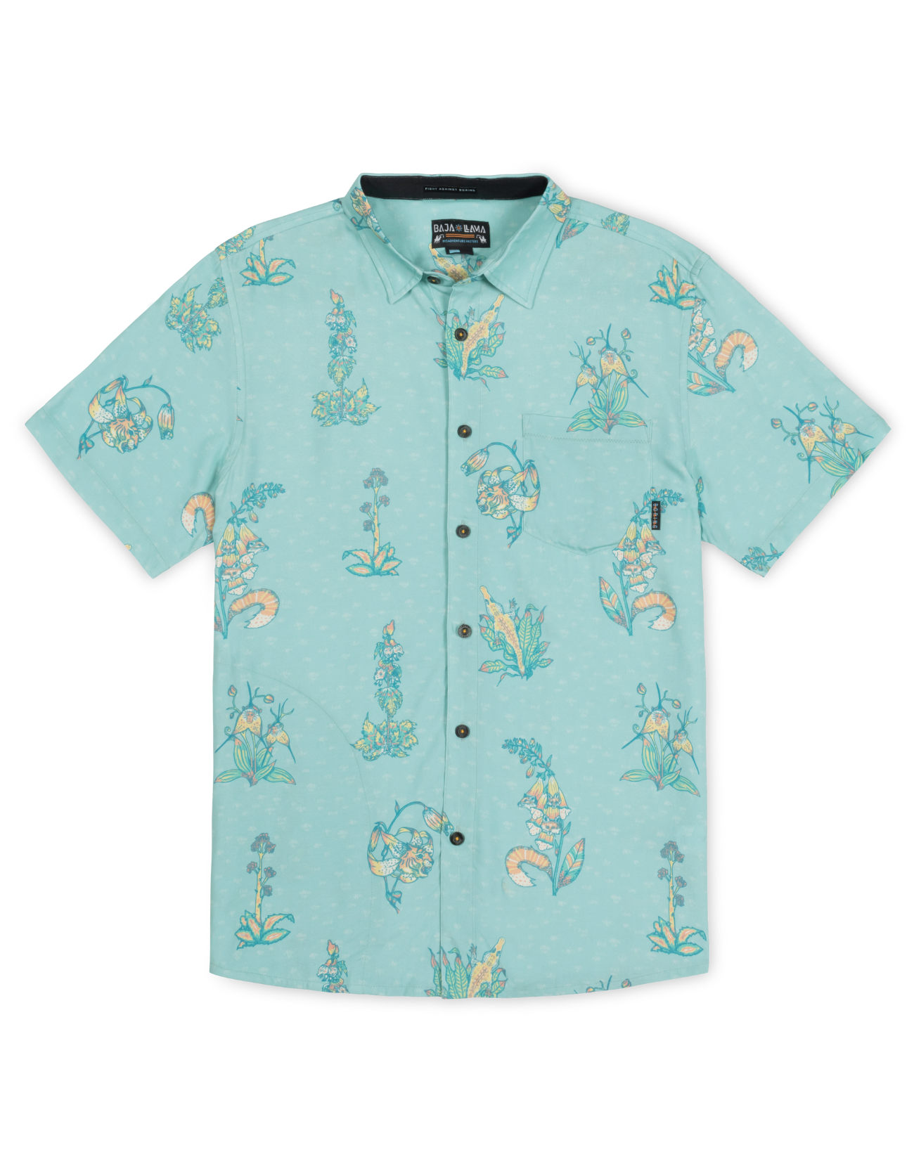 Men’s Green Flower Personalities - Nighthawk Button Up Medium Baja Llama