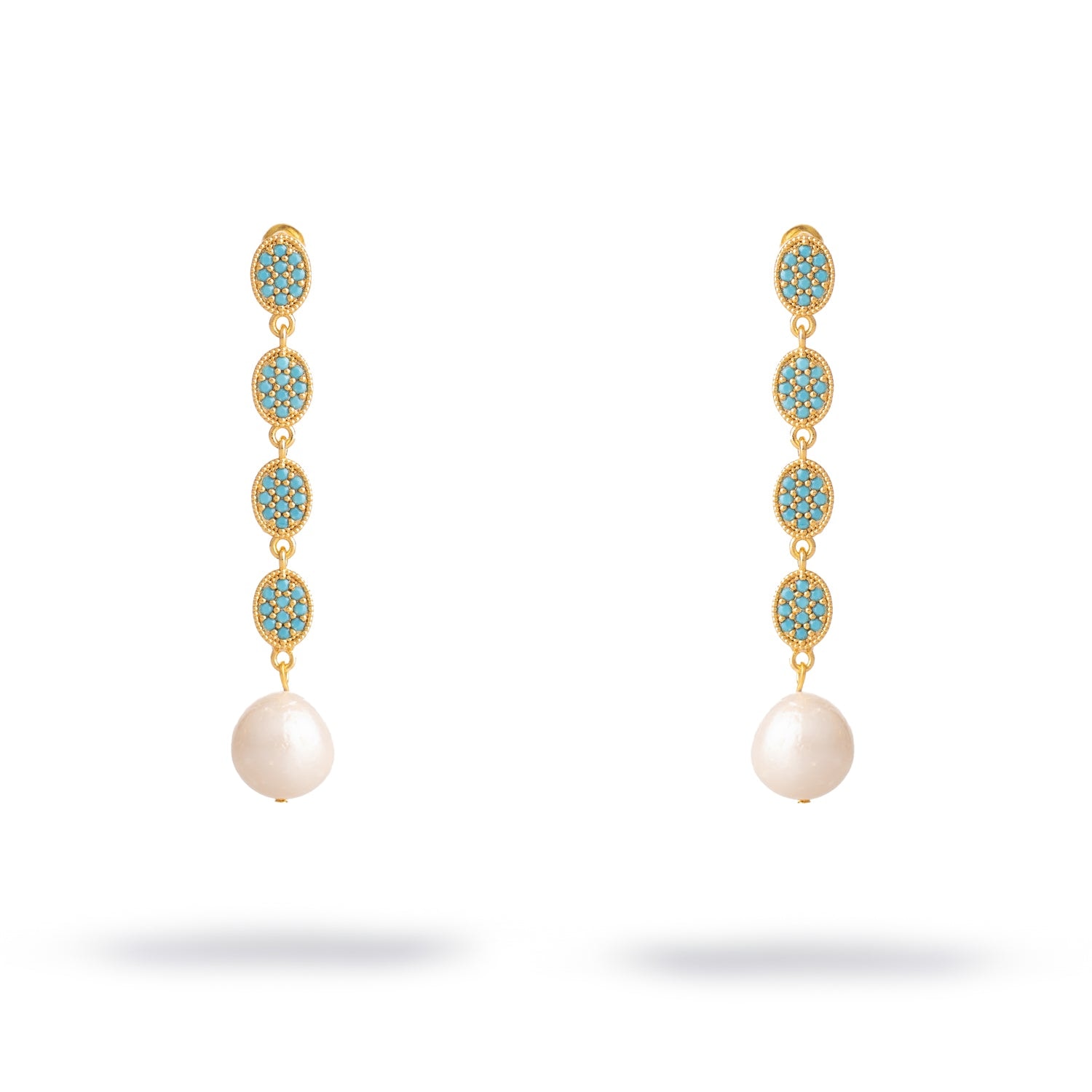 Ebru Jewelry Women's Blue / White / Gold Turquoise Harmony Pearl Dangle Earrings - Turquoise In Gold