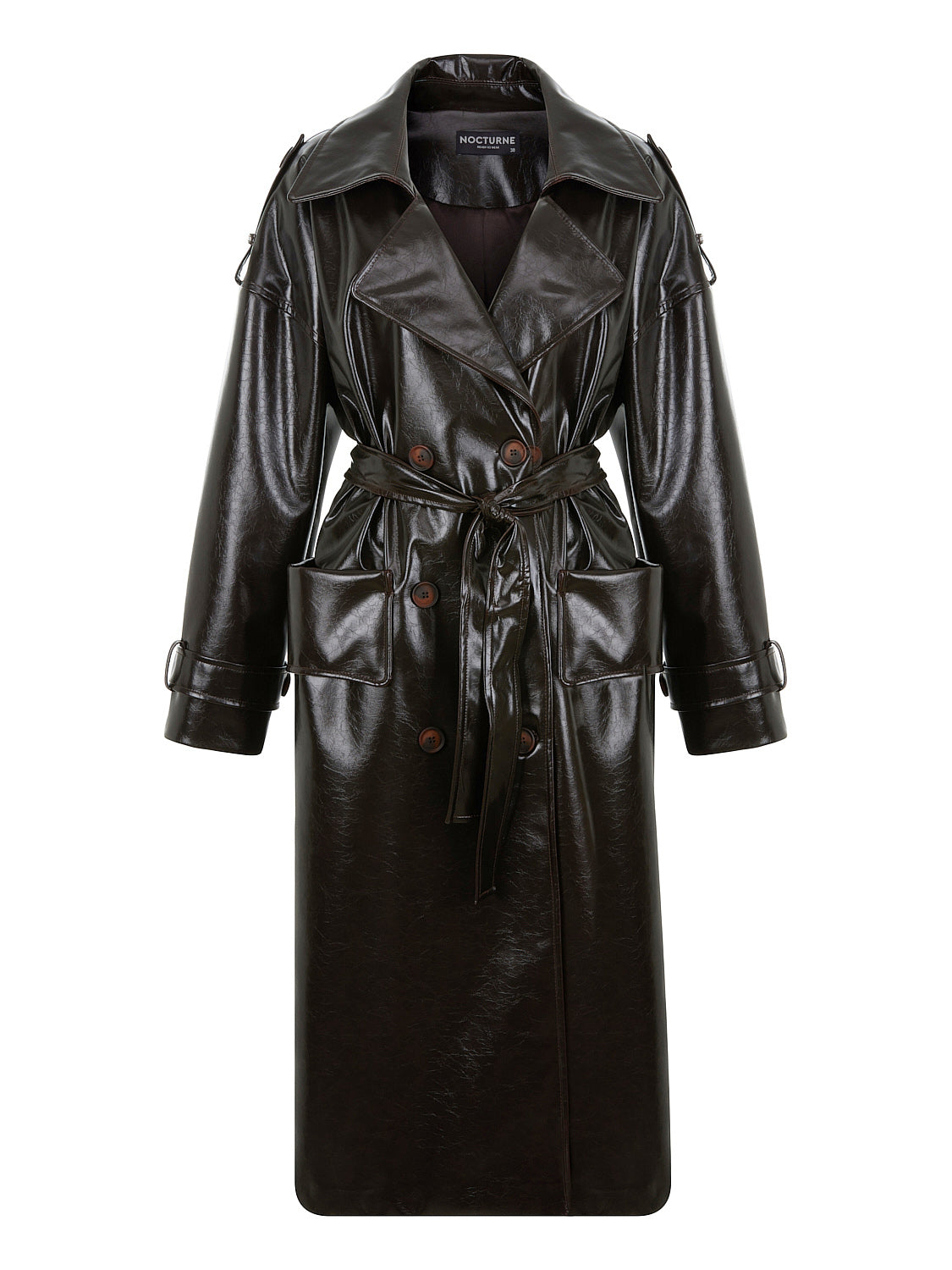 Nocturne Women's Brown Belted Pleather Trench Coat