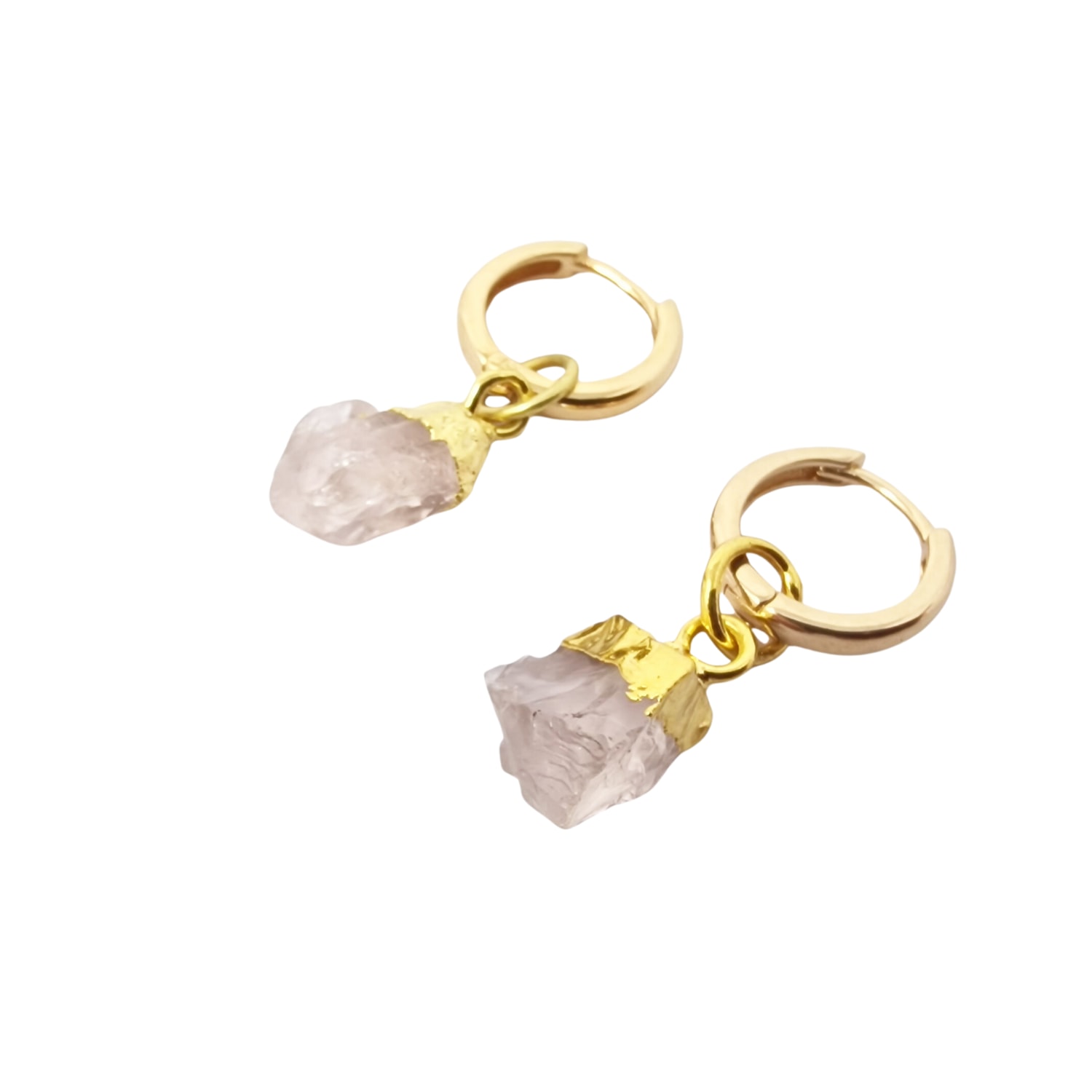 Harfi Women's Orange Raw Rose Quartz October Birthstone Gold Plated Huggies In Orange