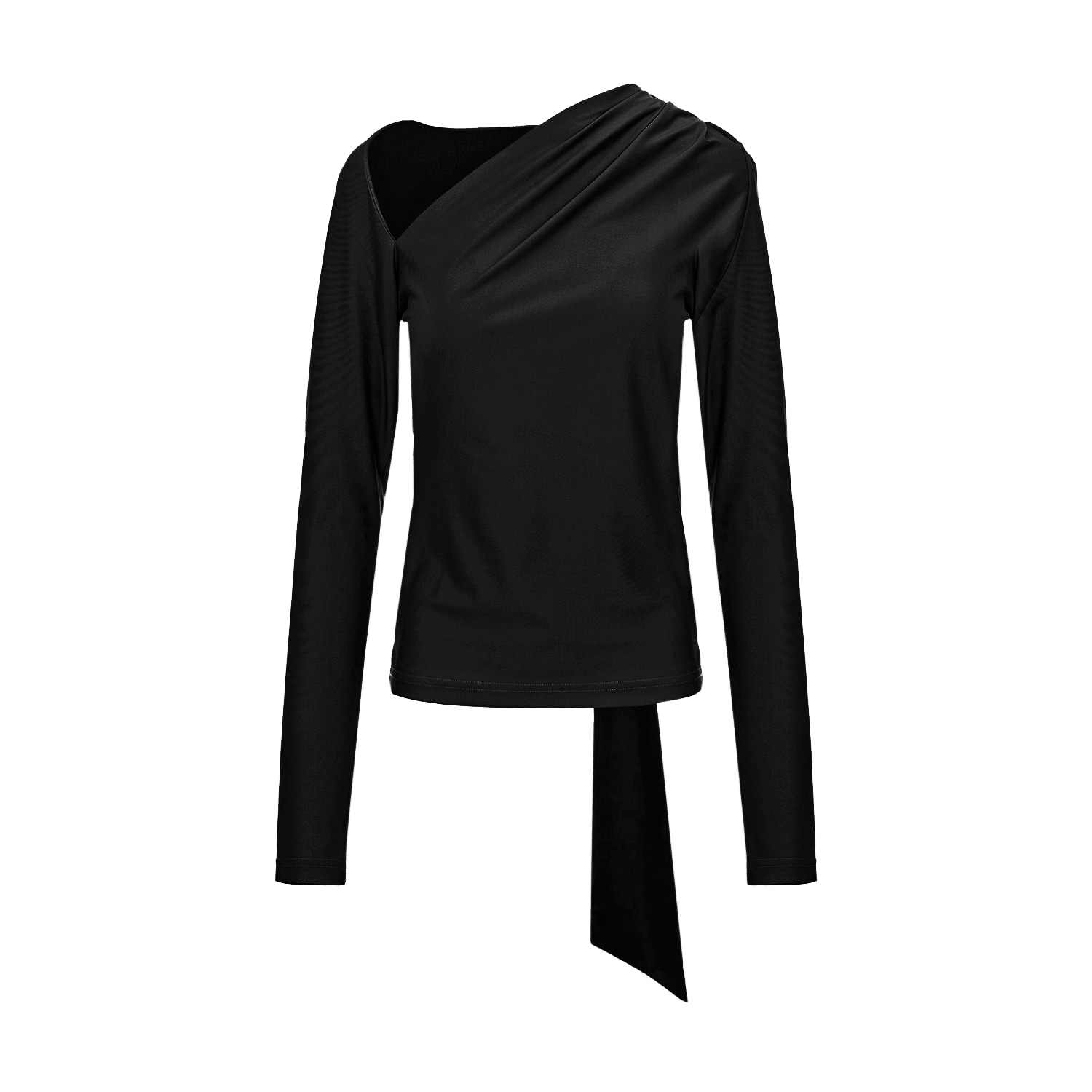 Bluzat Women's Black Jersey Top With Asymmetric Neckline In Black