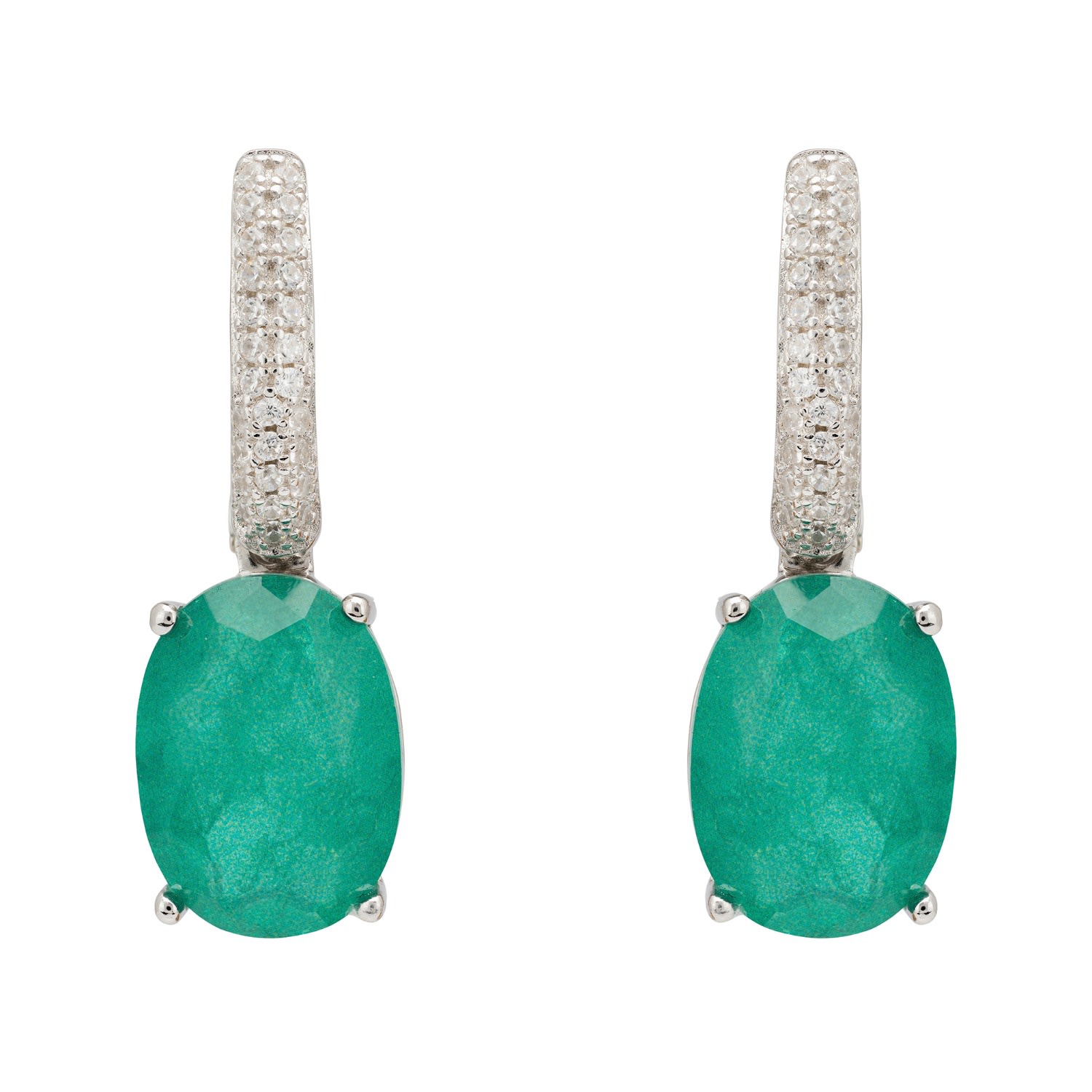 Women’s Green / White / Silver Alexandra Oval Drop Earrings Silver Colombian Emerald Latelita