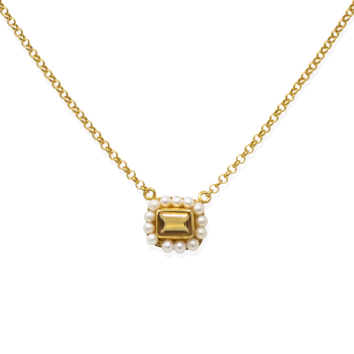 Vintouch Italy Women's Gold / Yellow Luccichio Citrine And Pearl Necklace In Gold