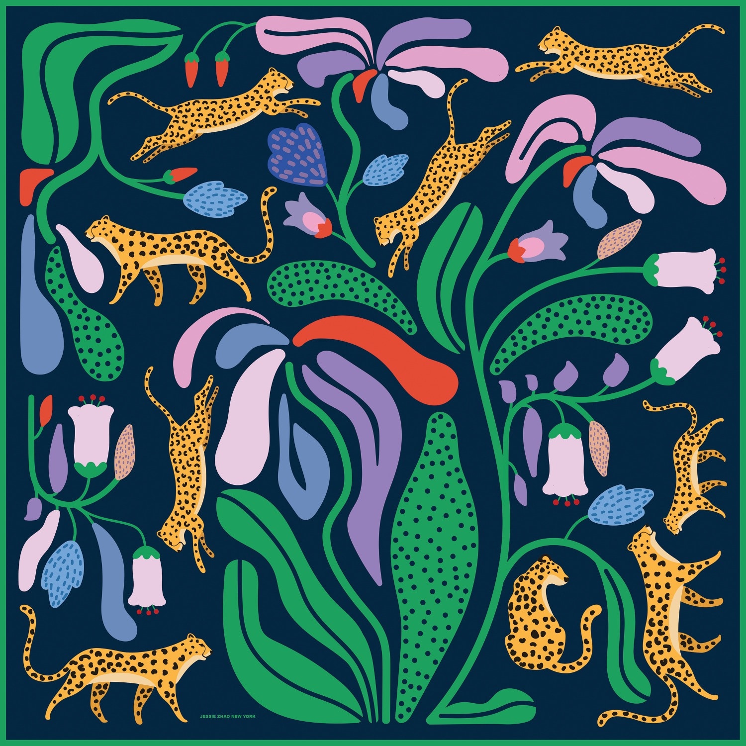 Jessie Zhao New York Double Sided Wool Silk Scarf Of Jungle Night