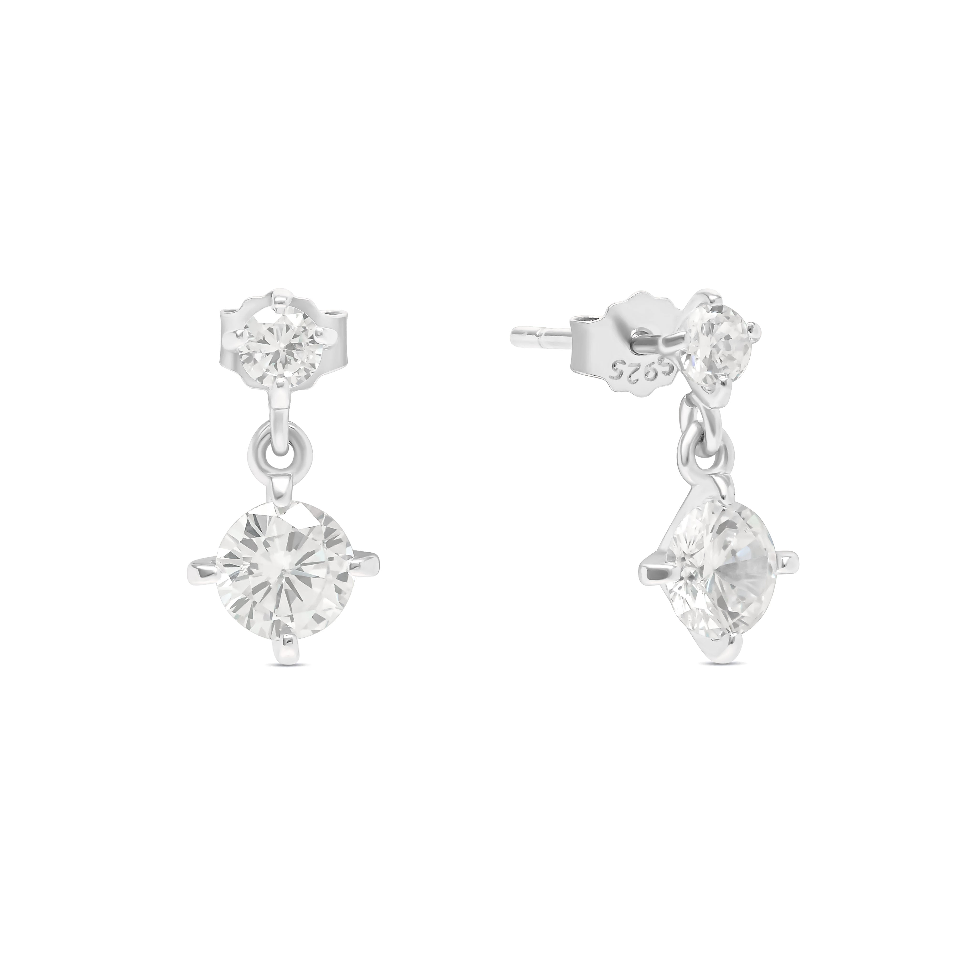 Esterah Women's Silver Double Crystal Drop Studs