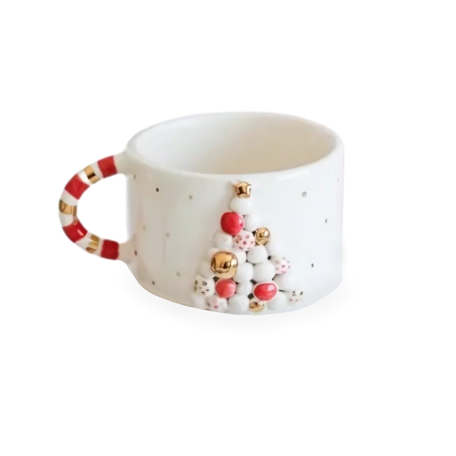 Anatoliacraft White / Red Handmade Christmas Festive Tree Ceramic Mug In White