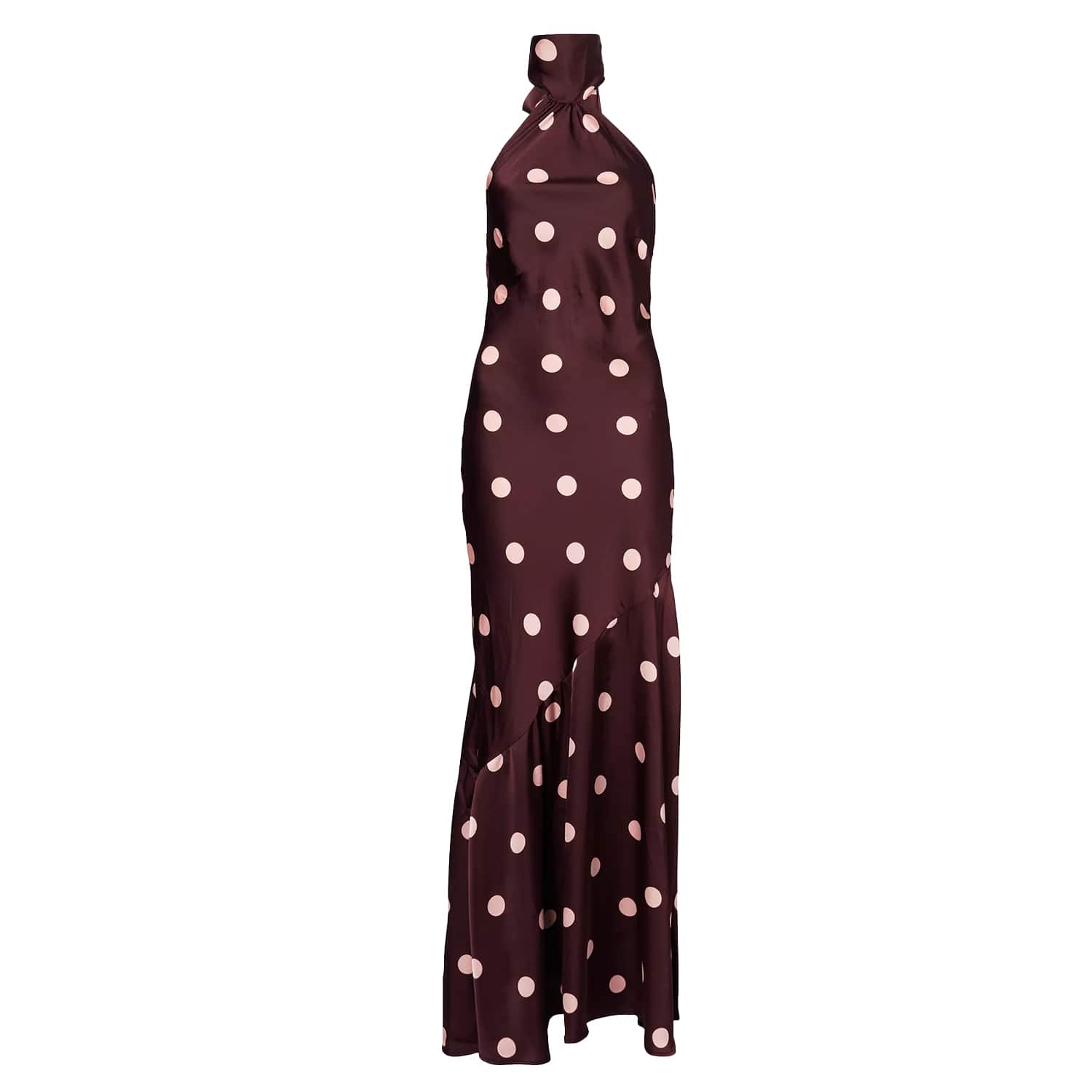 Baia Burgundy Polka Dot Halterneck Maxi Dress | AMY LYNN | Wolf & Badger