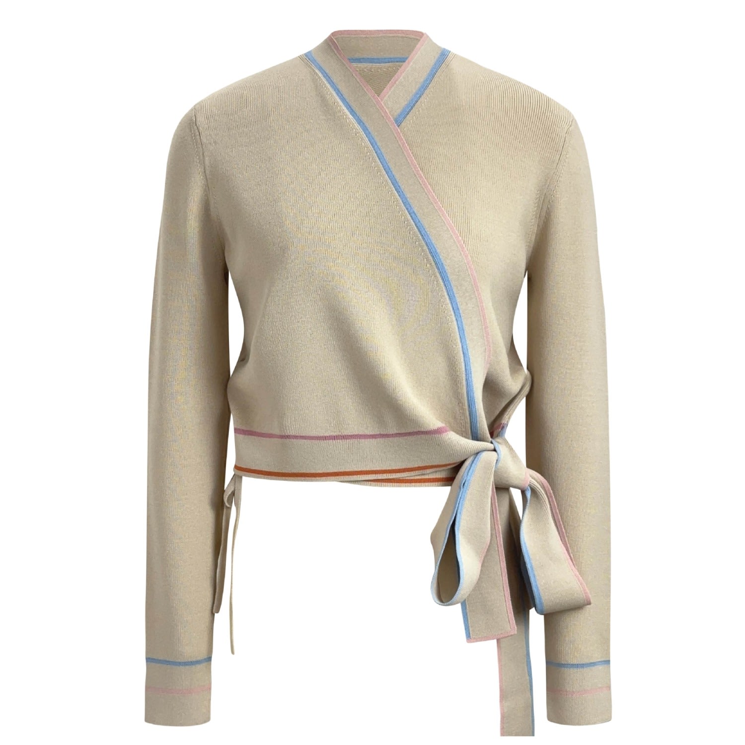 Roch Perel Women's Brown / Neutrals Beige Coloured Trim Wrap Sweater In Brown
