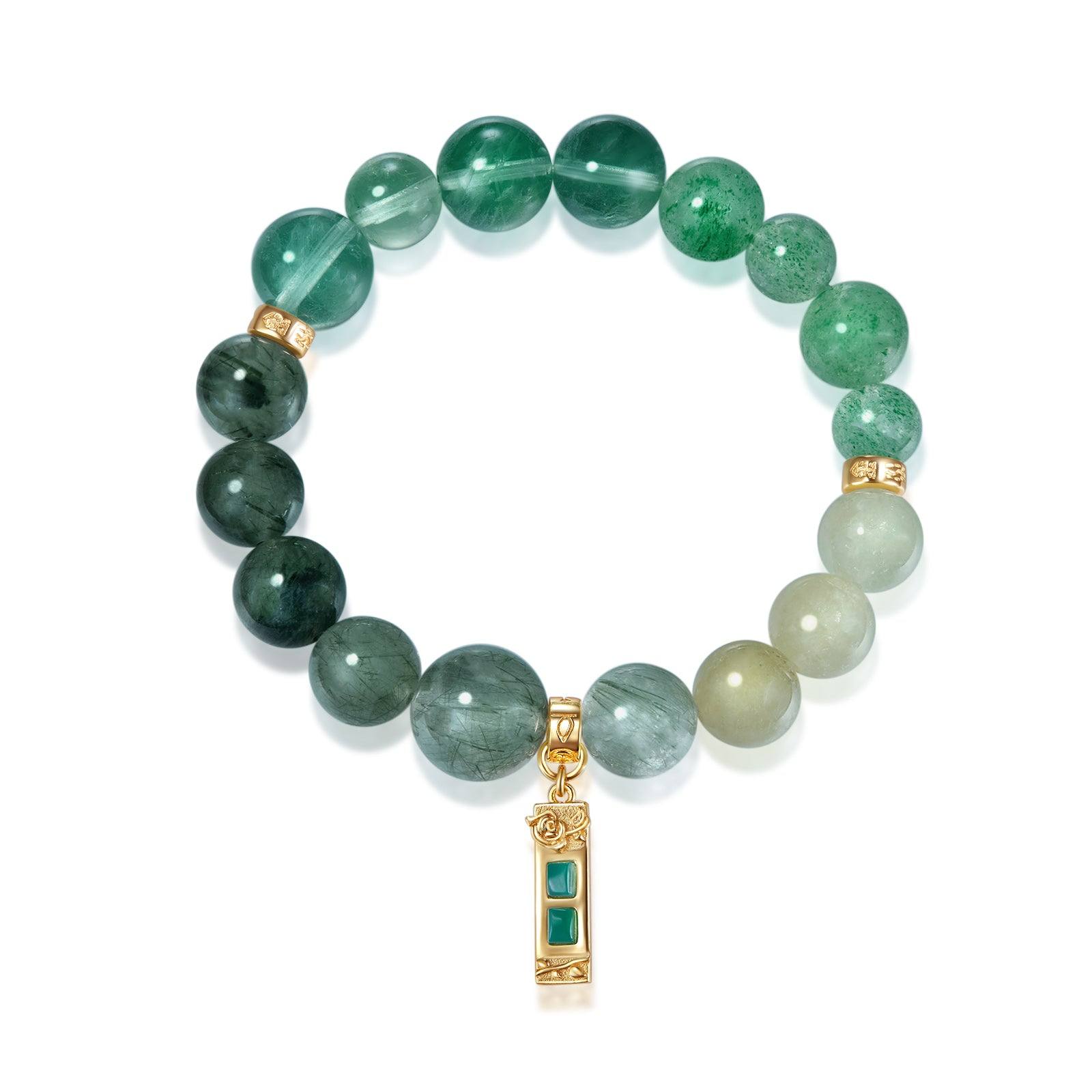 Aurozia Women's Gold / Silver Five Elements Wood Emerald Life Tree With Flower Pendant Crystal Bracelet In Green