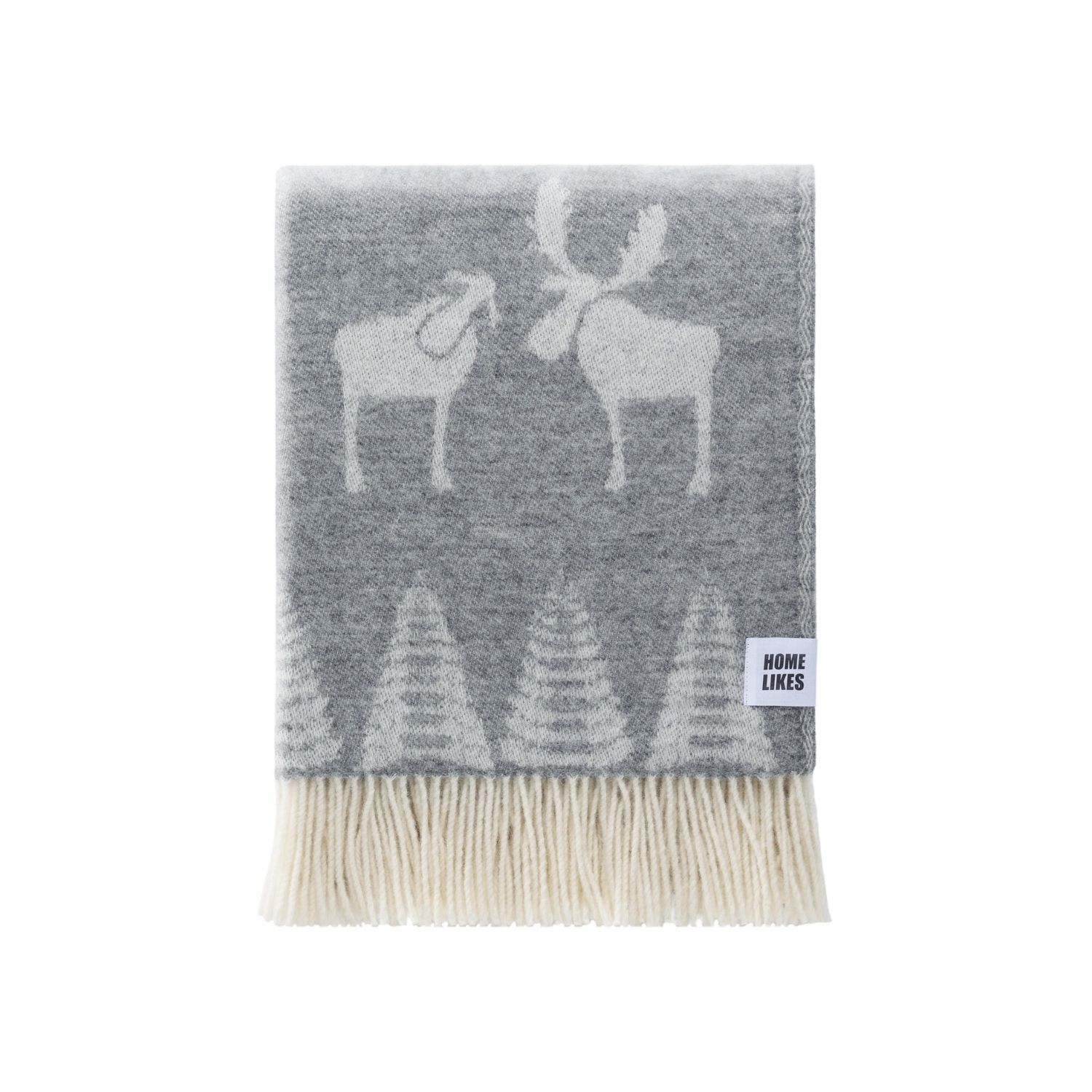 J.j.textile Grey / White Moose Soft Grey Wool Throw
