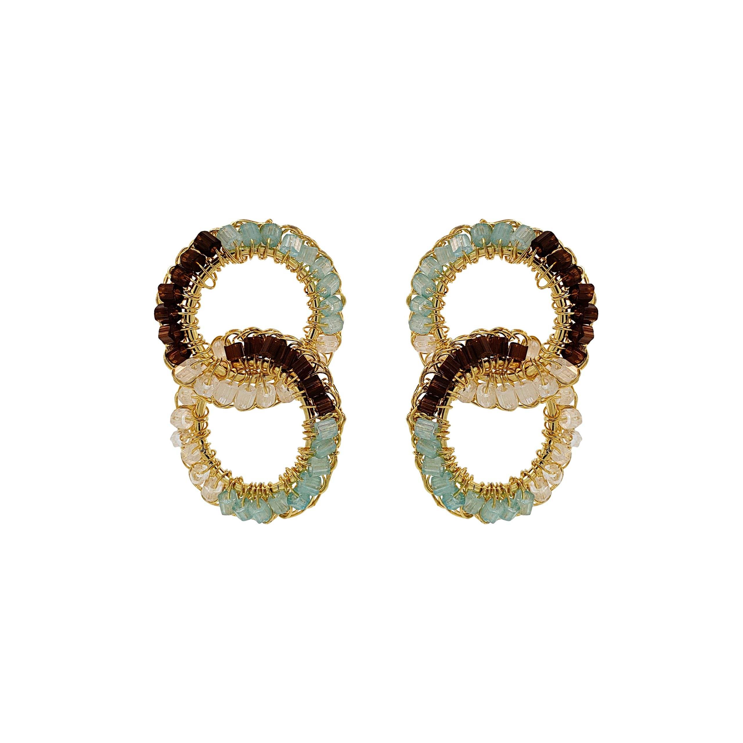 Lavish By Tricia Milaneze Women's Blue / White / Brown Blue & Brown Mix Nova Handmade Crochet Earrings