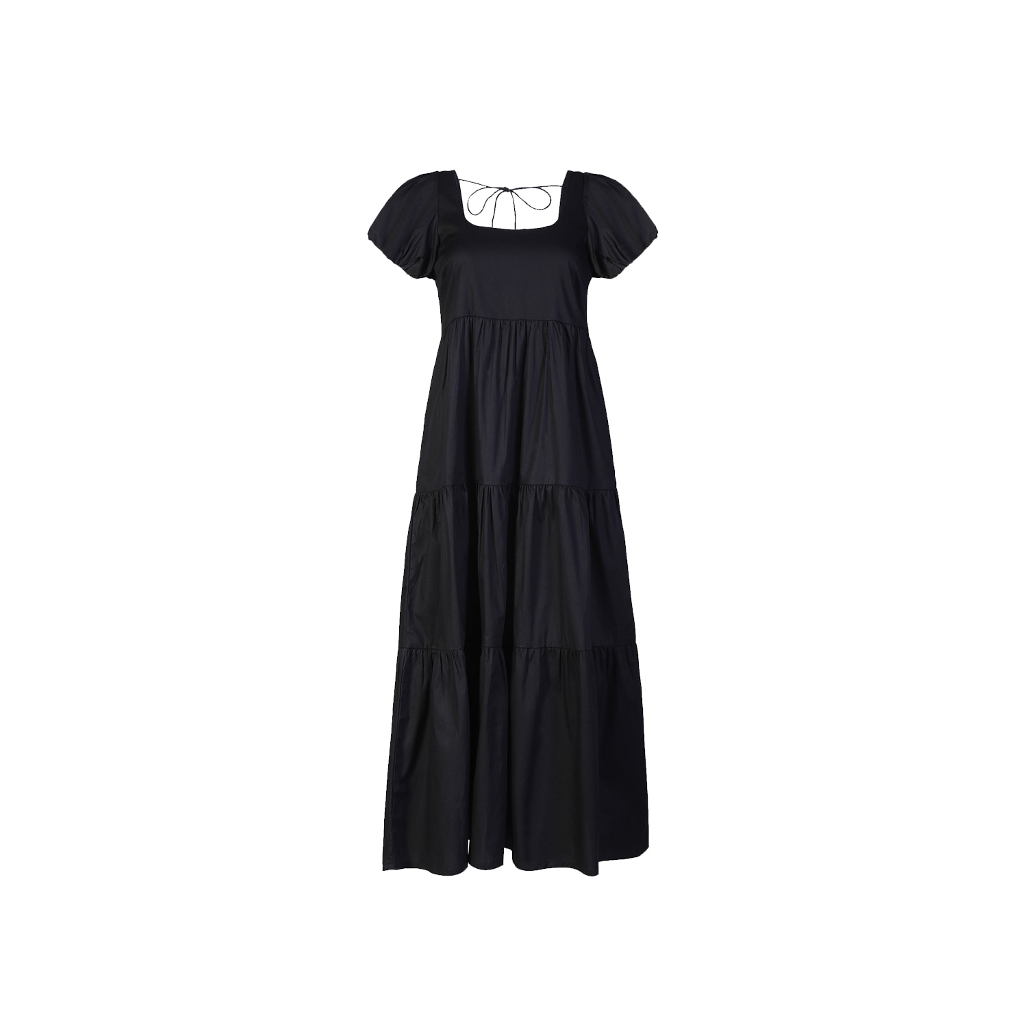 Reistor Women's Puff Sleeve Tiered Black Maxi Dress