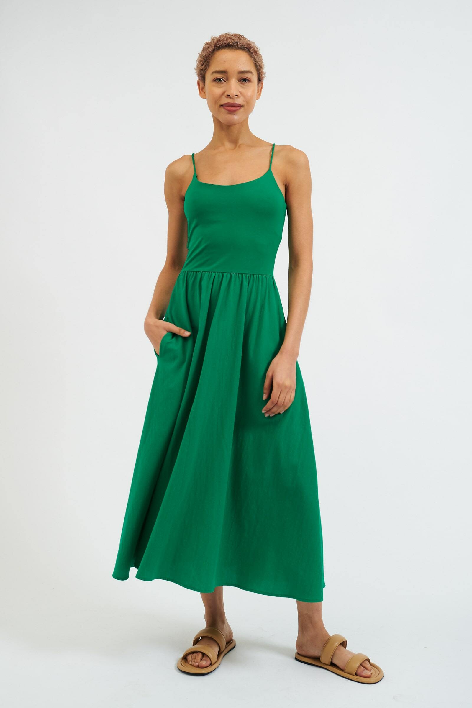 Louche Soumia Jersey Bodice and Recycled Cotton Skirt Midaxi Dress - Green