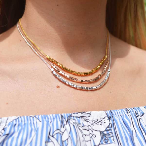 Neola Rose Gold Necklace With Cubes In Gold